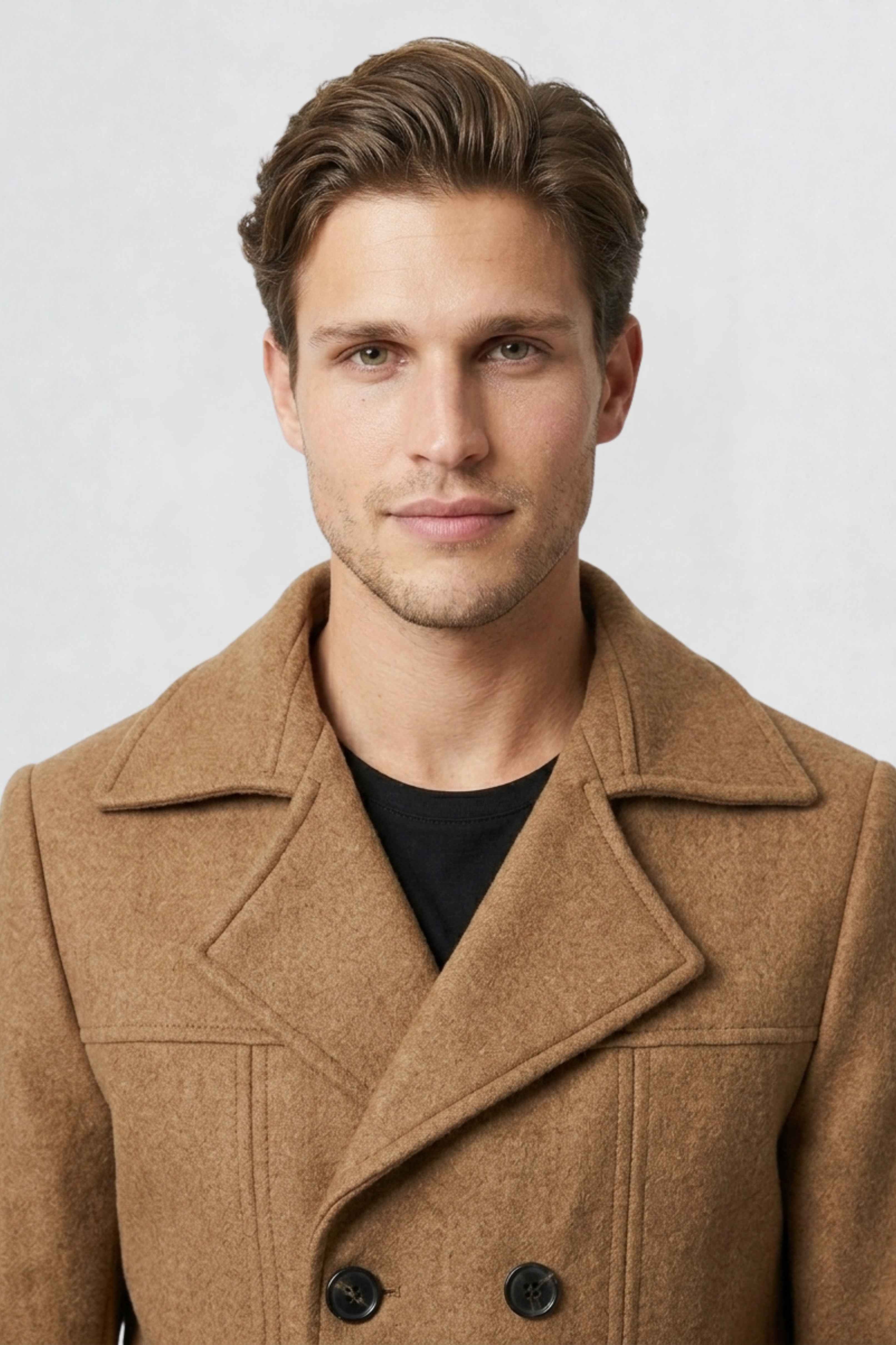 MENS DOUBLE BREASTED PEA COAT | TAN BROWN