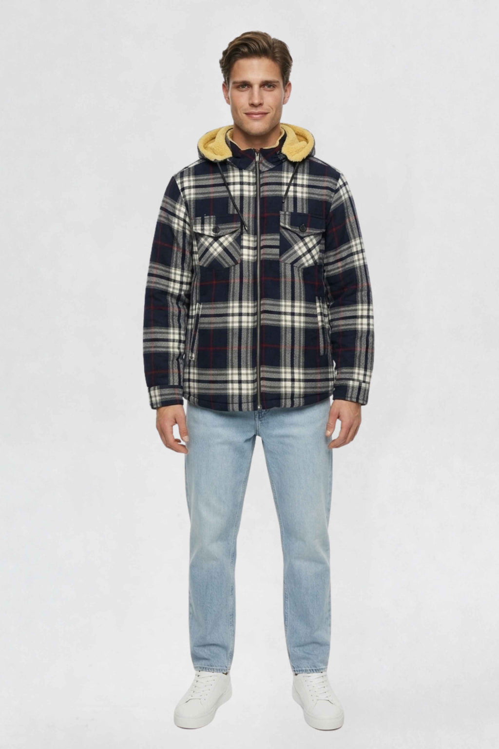 MENS COTTON FLANNEL SHACKET | NAVY BLUE PLAID