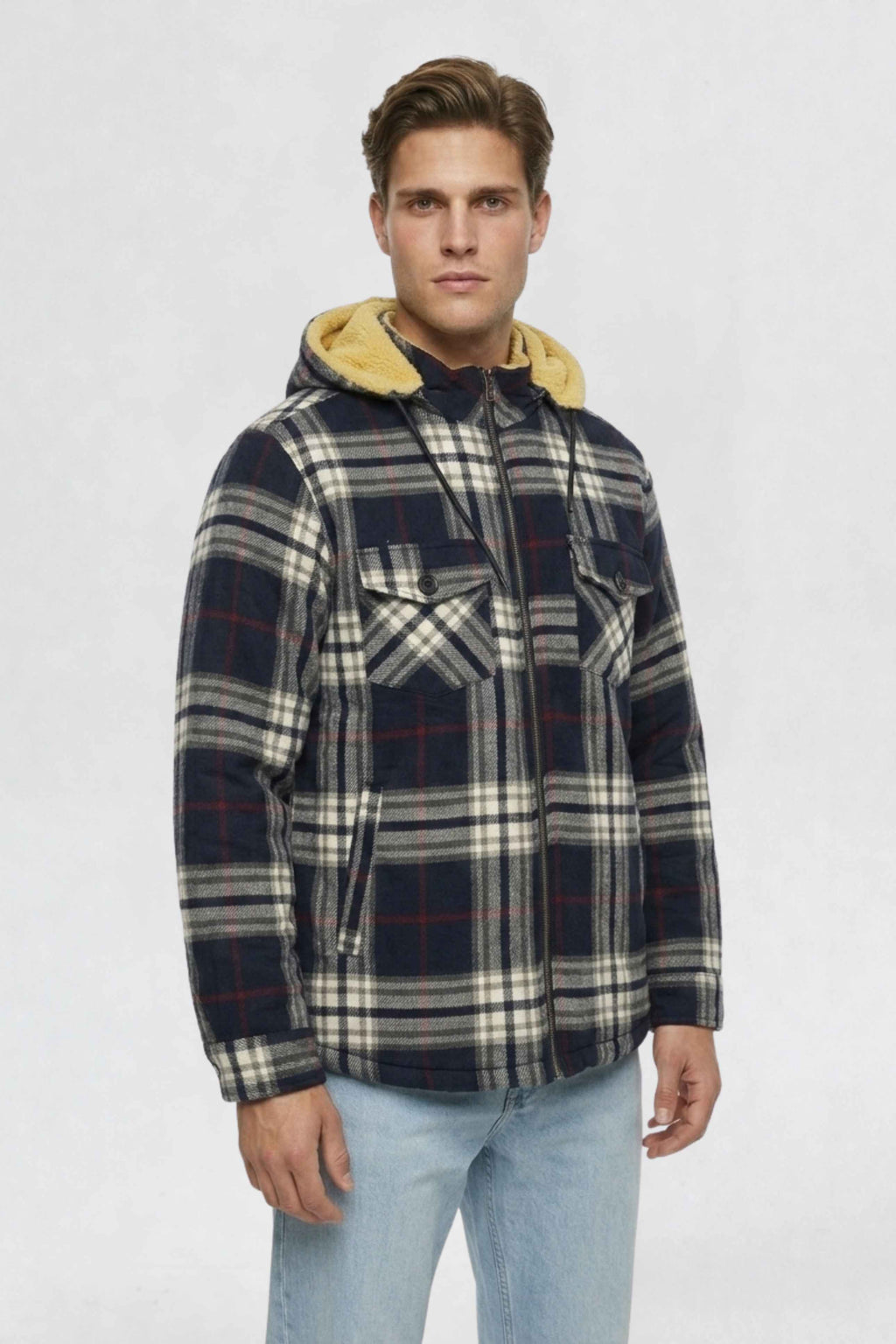 MENS COTTON FLANNEL SHACKET | NAVY BLUE PLAID