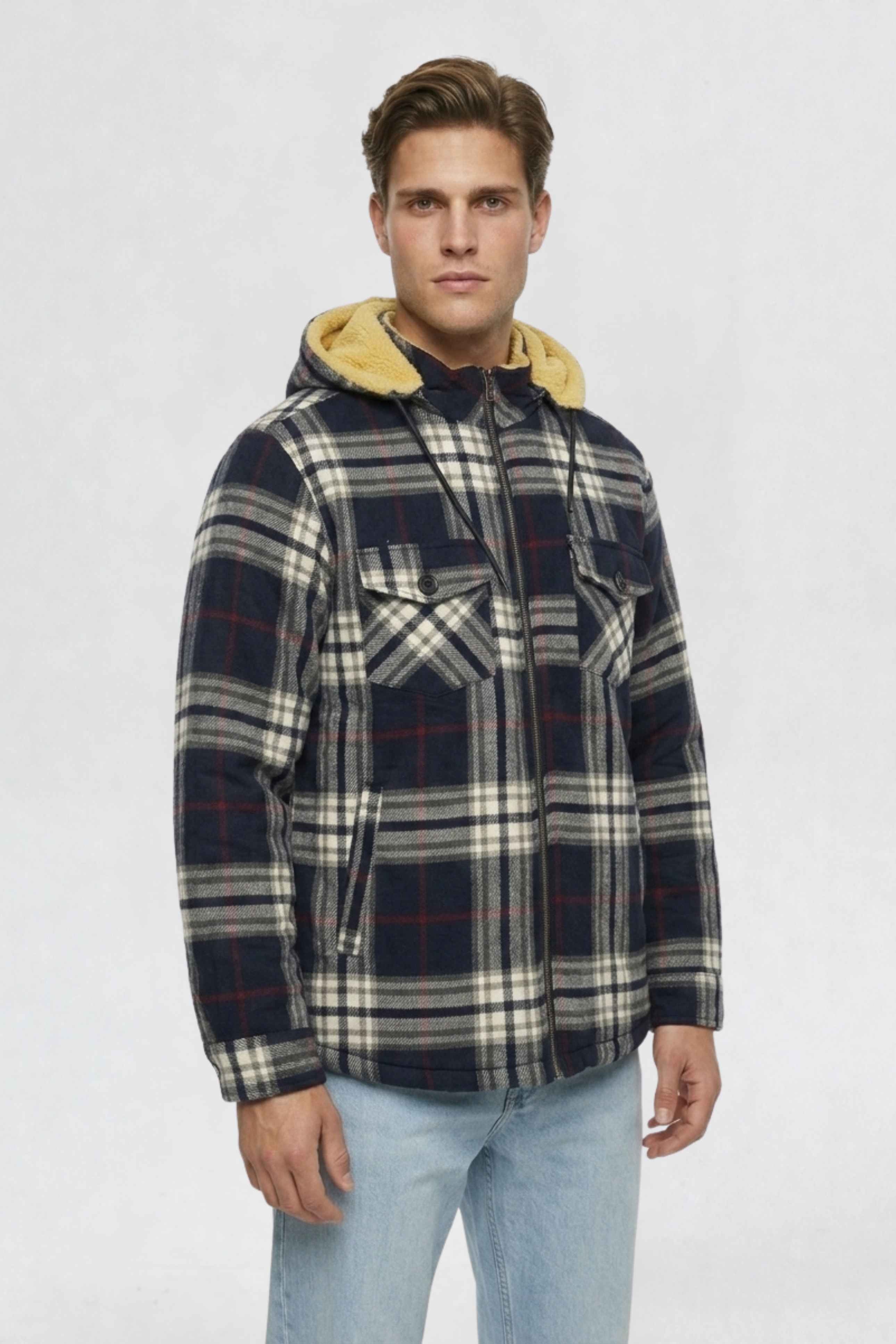 MENS COTTON FLANNEL SHACKET | NAVY BLUE PLAID