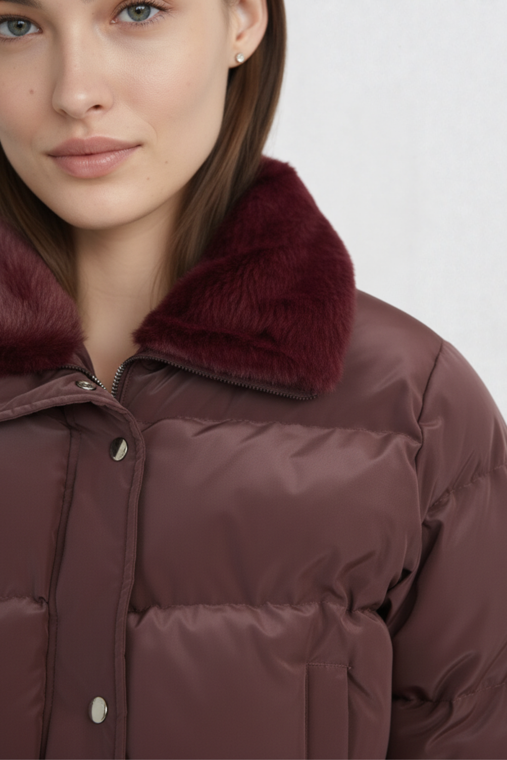 CROPPED PUFFER JACKET FOR WOMEN | WINE RED
