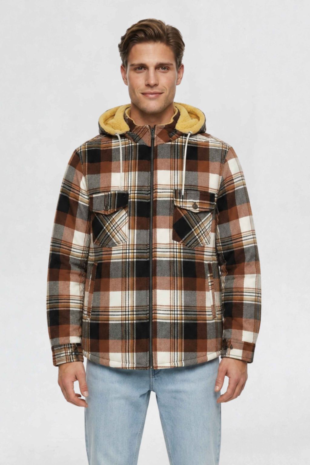 MENS COTTON FLANNEL SHACKET | ORANGE PLAID