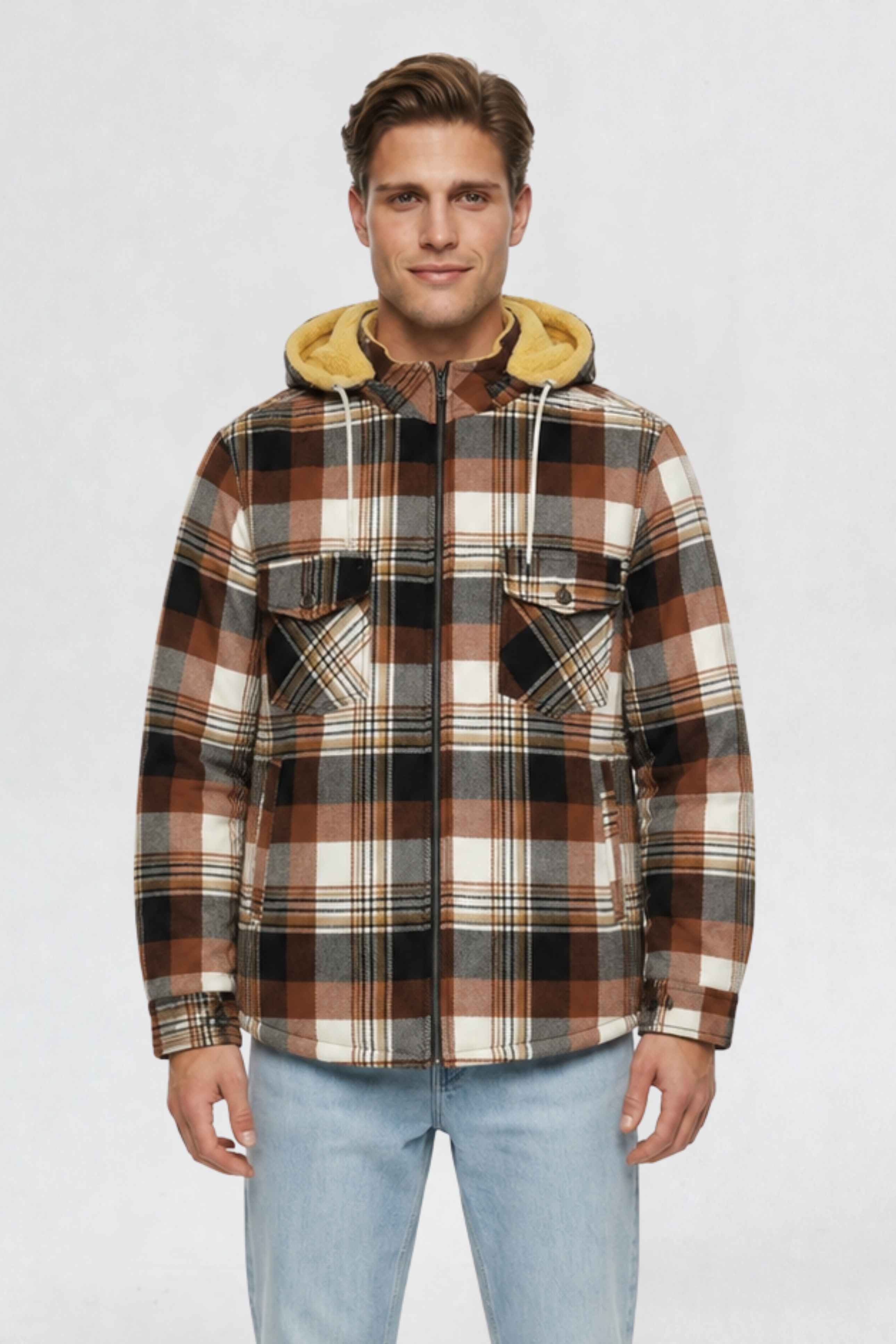 MENS COTTON FLANNEL SHACKET | ORANGE PLAID