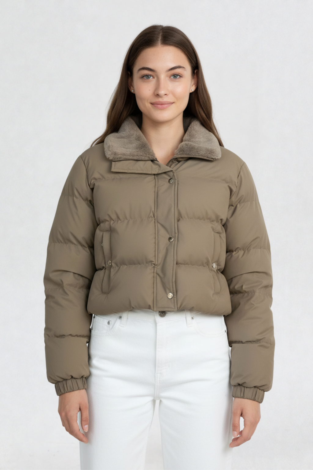 CROPPED PUFFER JACKET FOR WOMEN | SKIN WHITE
