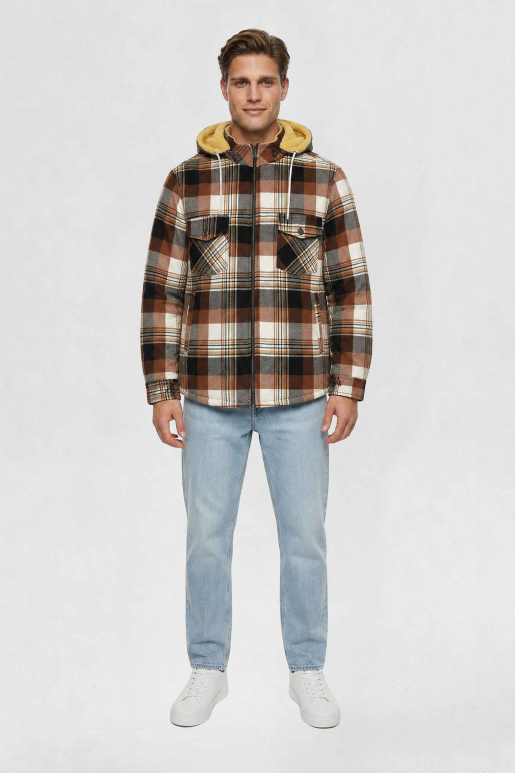 MENS COTTON FLANNEL SHACKET | ORANGE PLAID