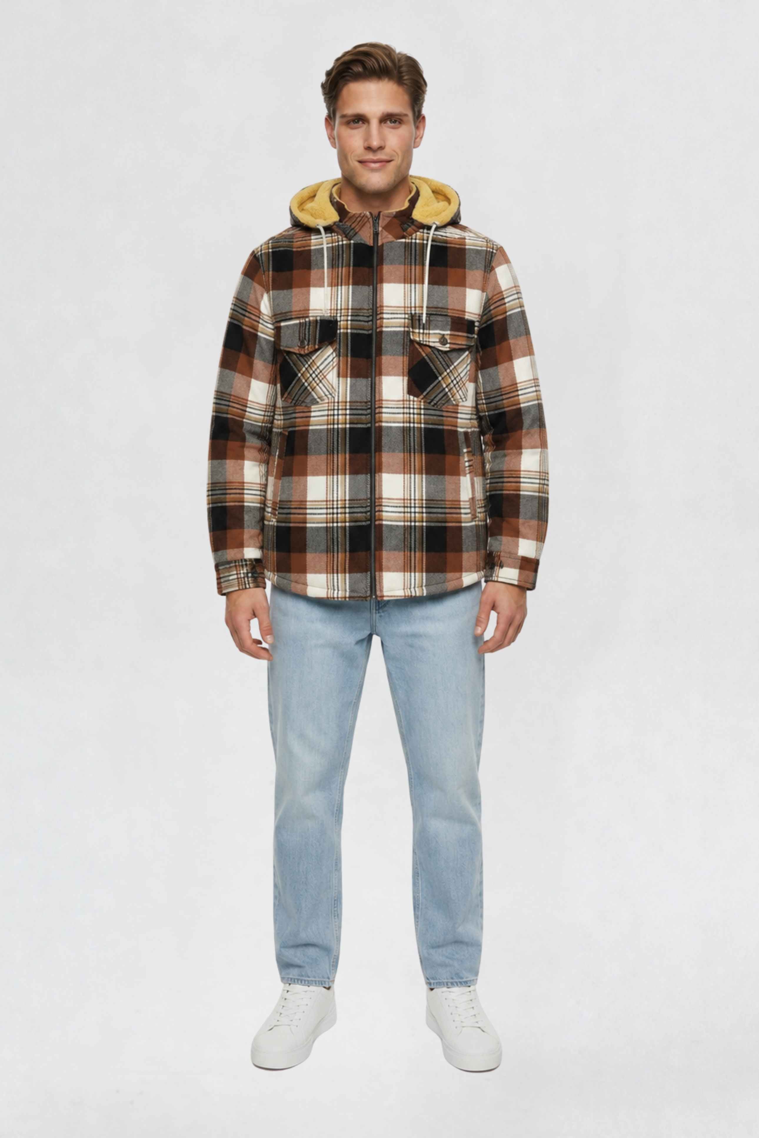 MENS COTTON FLANNEL SHACKET | ORANGE PLAID
