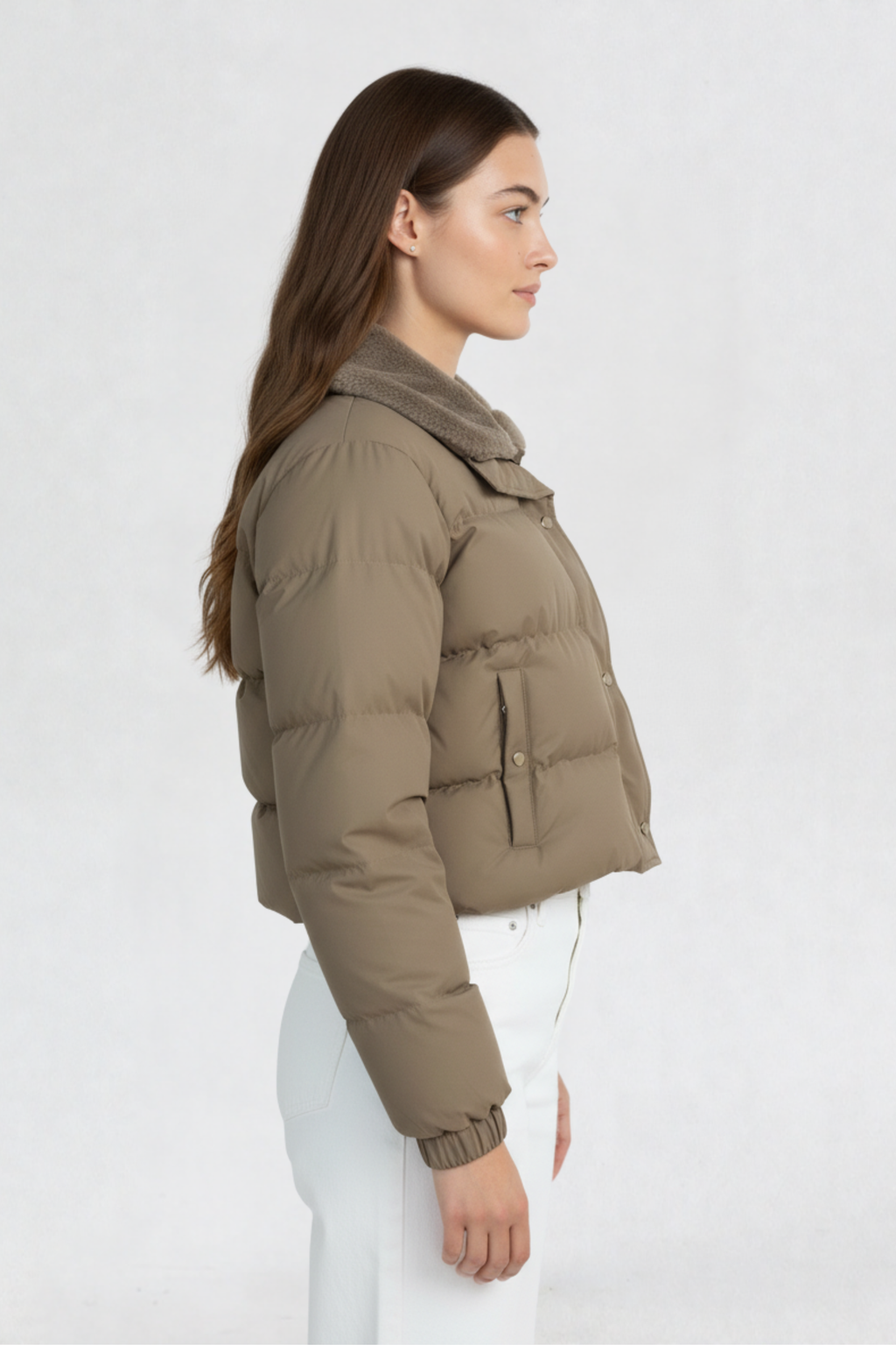 CROPPED PUFFER JACKET FOR WOMEN | SKIN WHITE