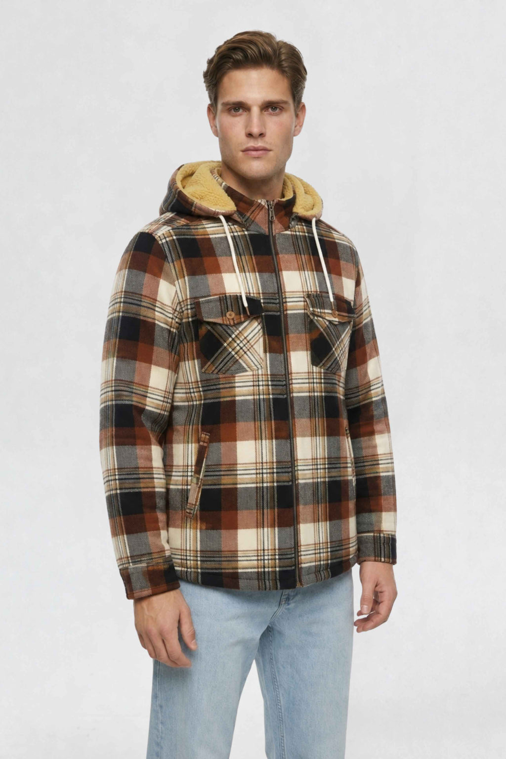MENS COTTON FLANNEL SHACKET | ORANGE PLAID