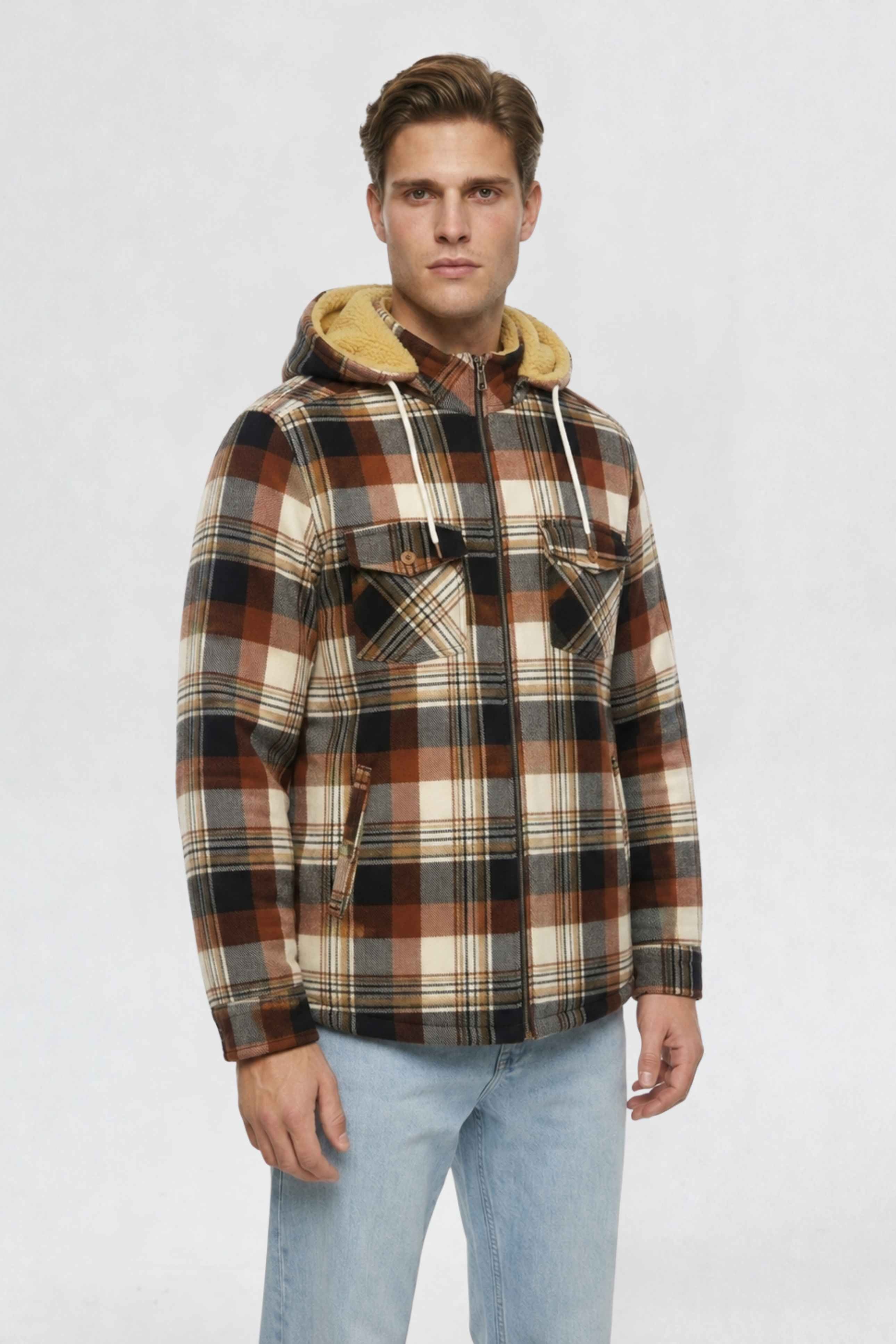 MENS COTTON FLANNEL SHACKET | ORANGE PLAID