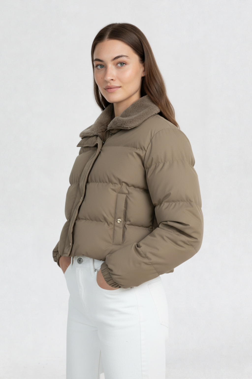 CROPPED PUFFER JACKET FOR WOMEN | SKIN WHITE