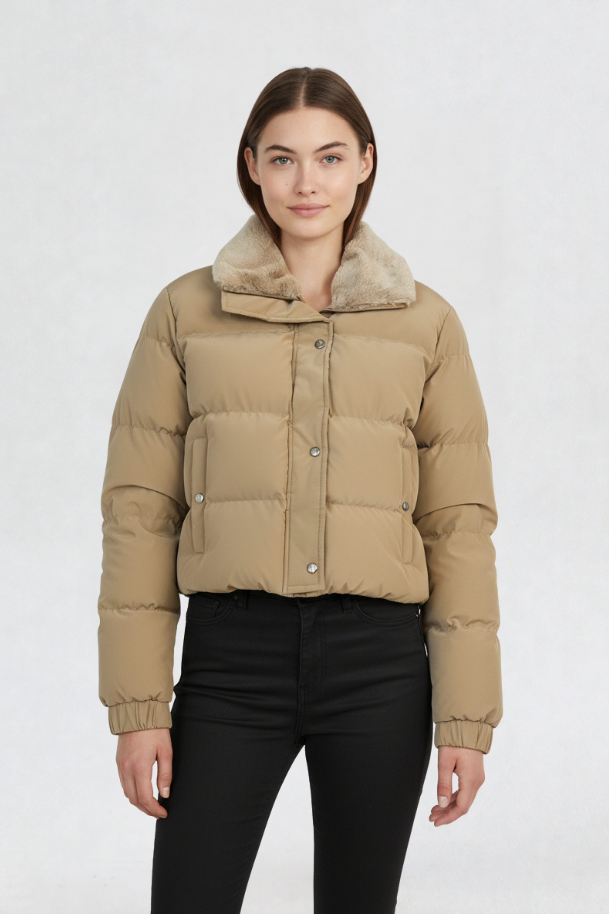 CROPPED PUFFER JACKET BEIGE