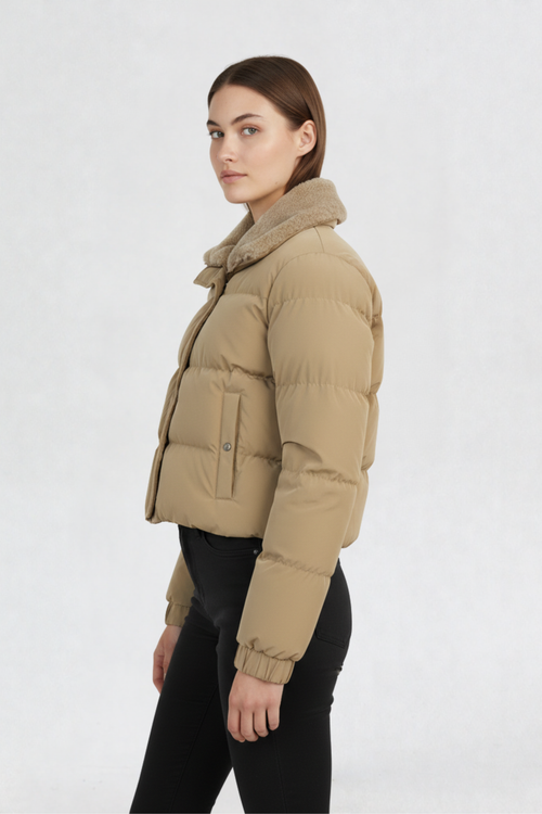 CROPPED PUFFER JACKET FOR WOMEN | BEIGE