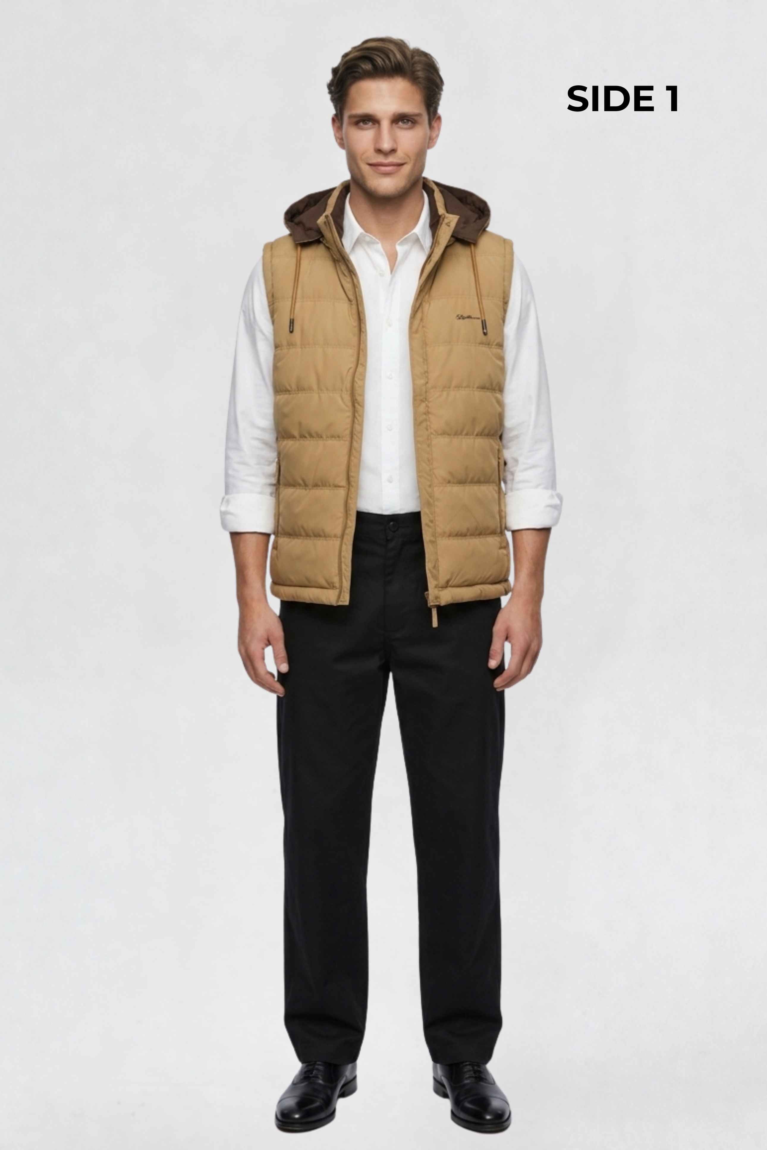 MENS REVERISBLE VEST JACKET - CAMEL BROWN