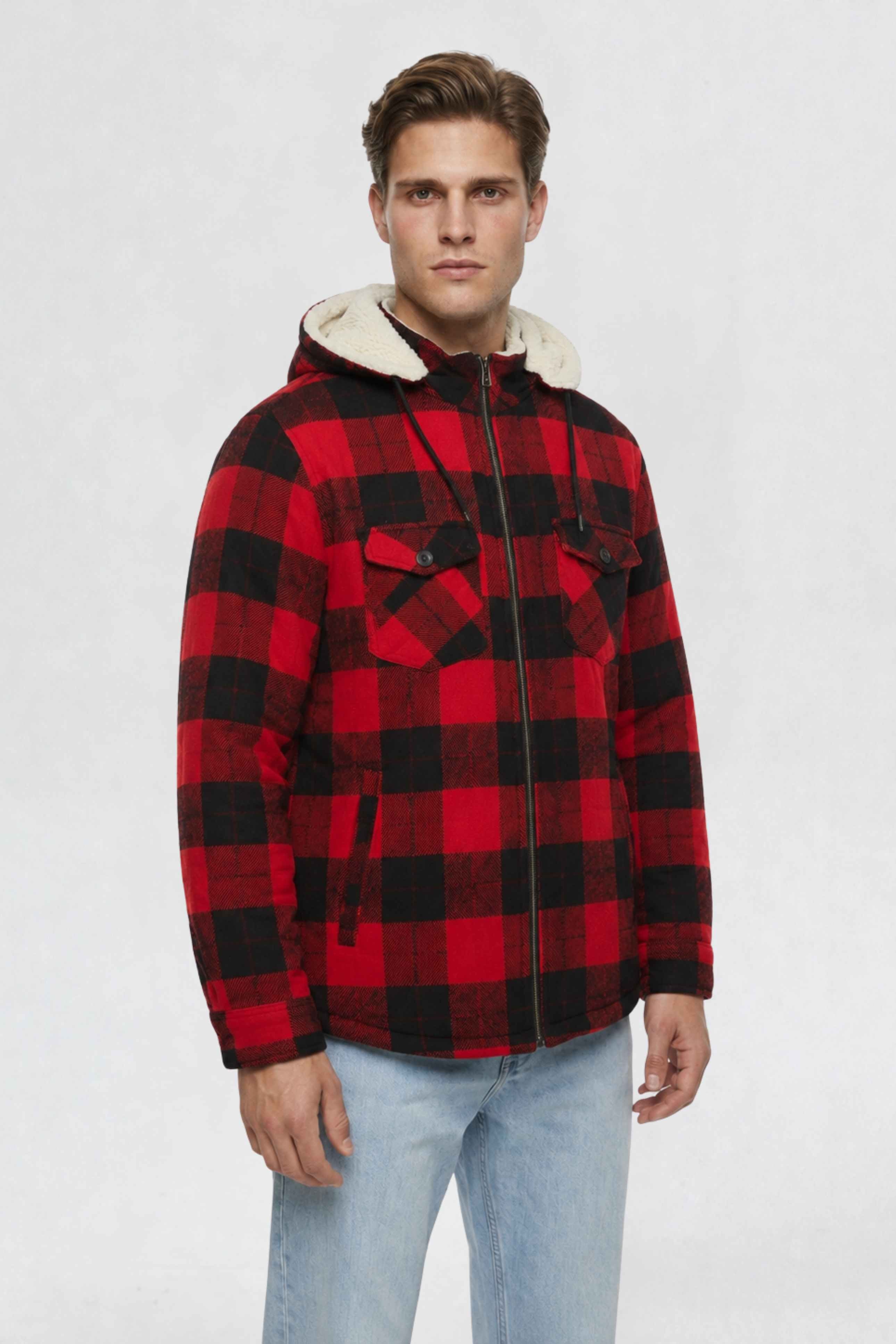 MENS COTTON FLANNEL SHACKET | RED PLAID