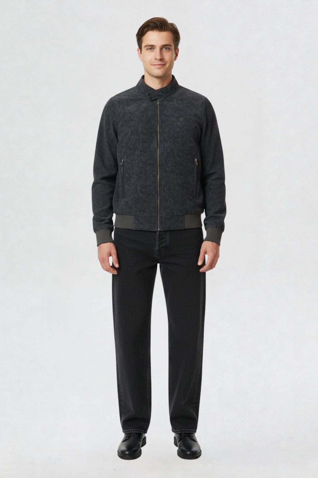 TEXTURED PU LEATHER JACKET NAVY BLUE