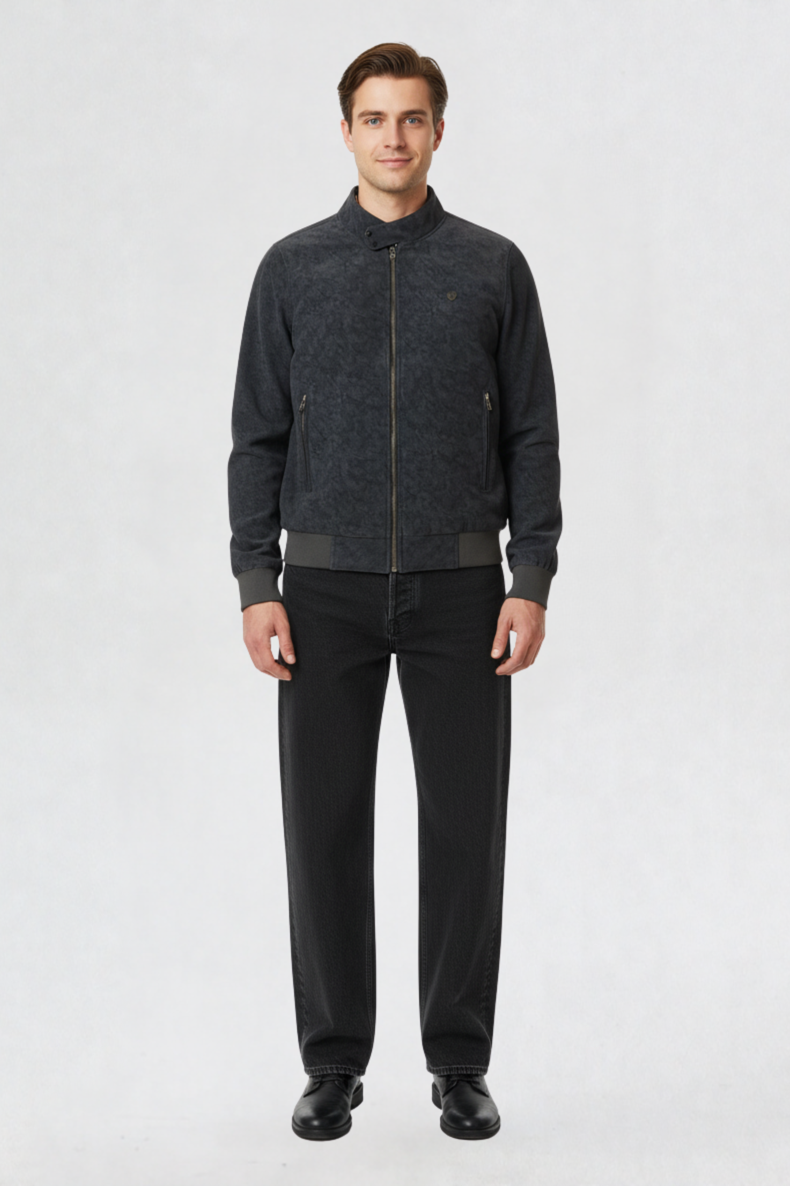 TEXTURED PU LEATHER JACKET NAVY BLUE