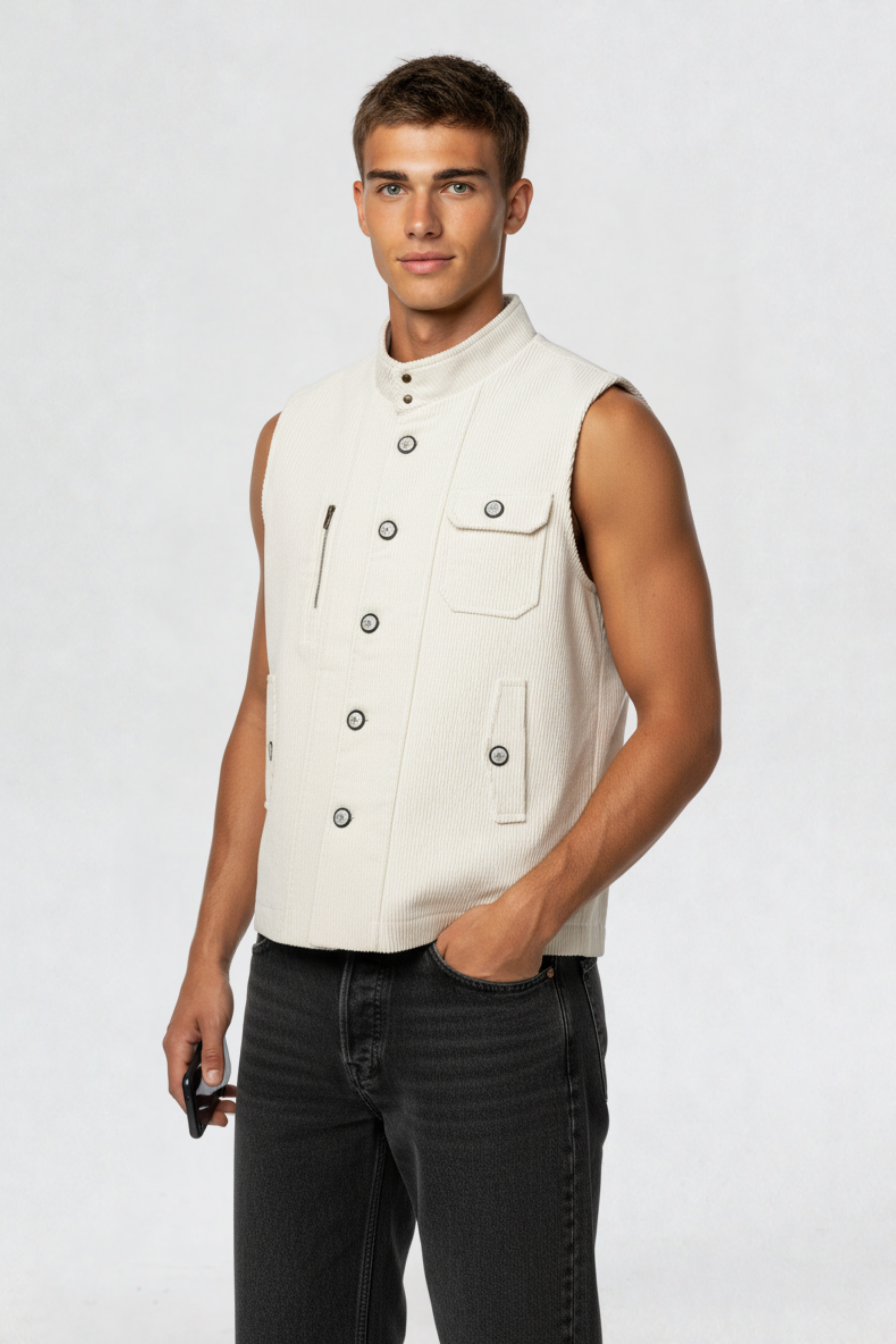 CORDUROY VEST JACKET WHITE