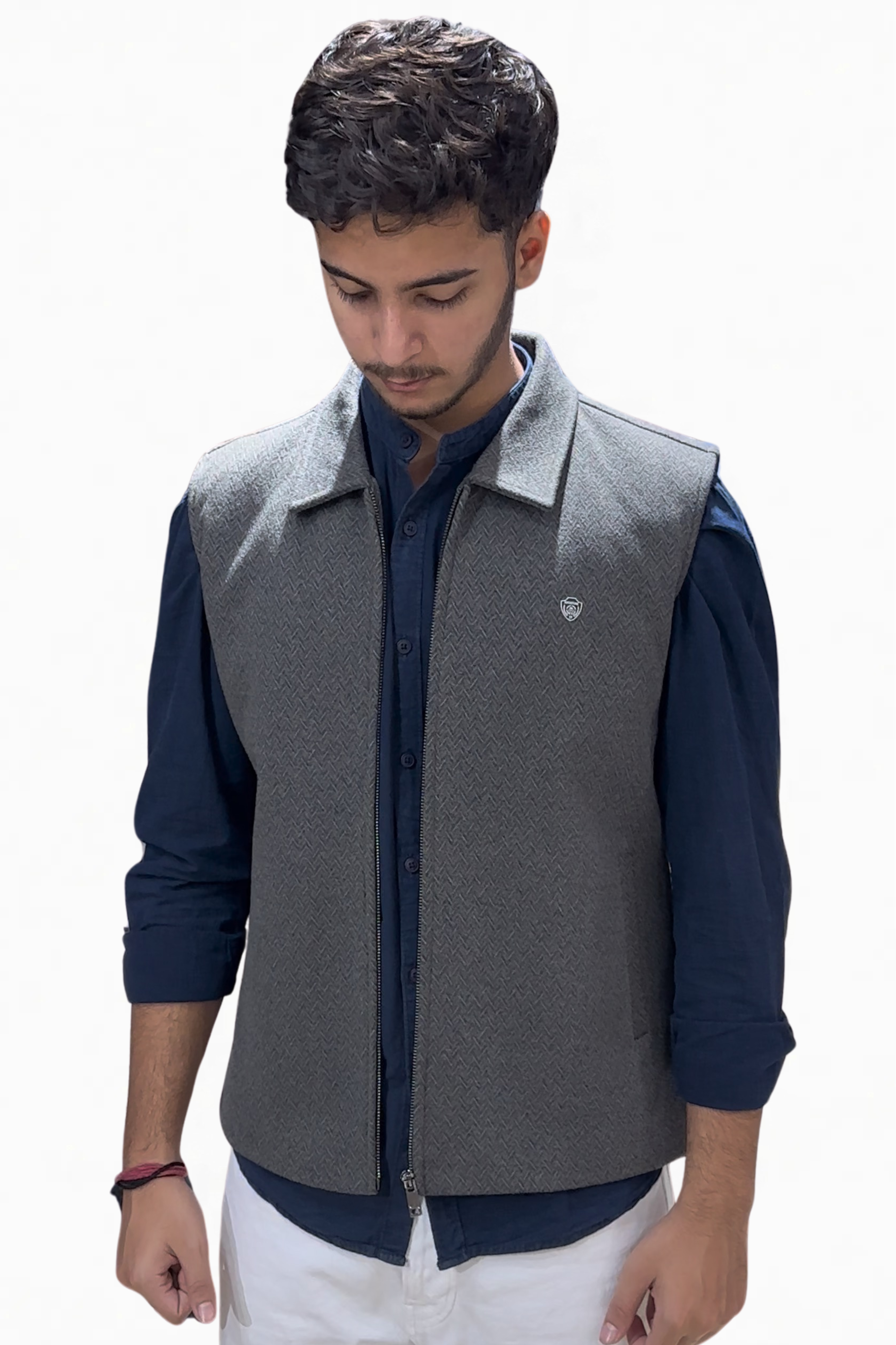 JACQUARD VEST JACKET D-GREY