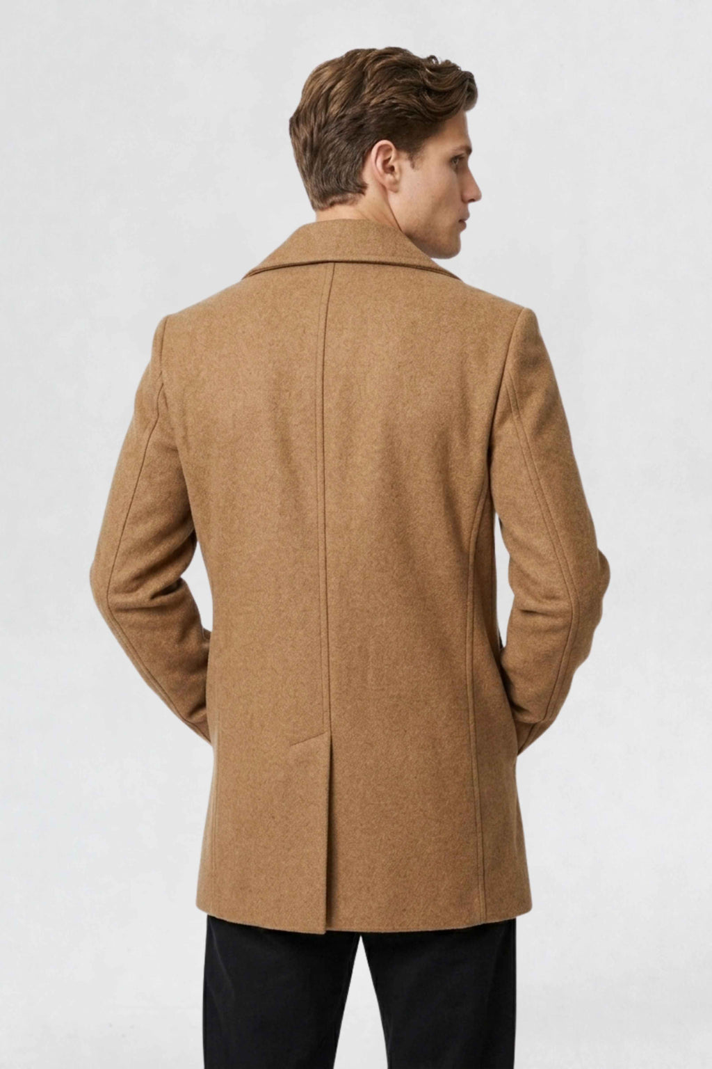 MENS DOUBLE BREASTED PEA COAT | TAN BROWN