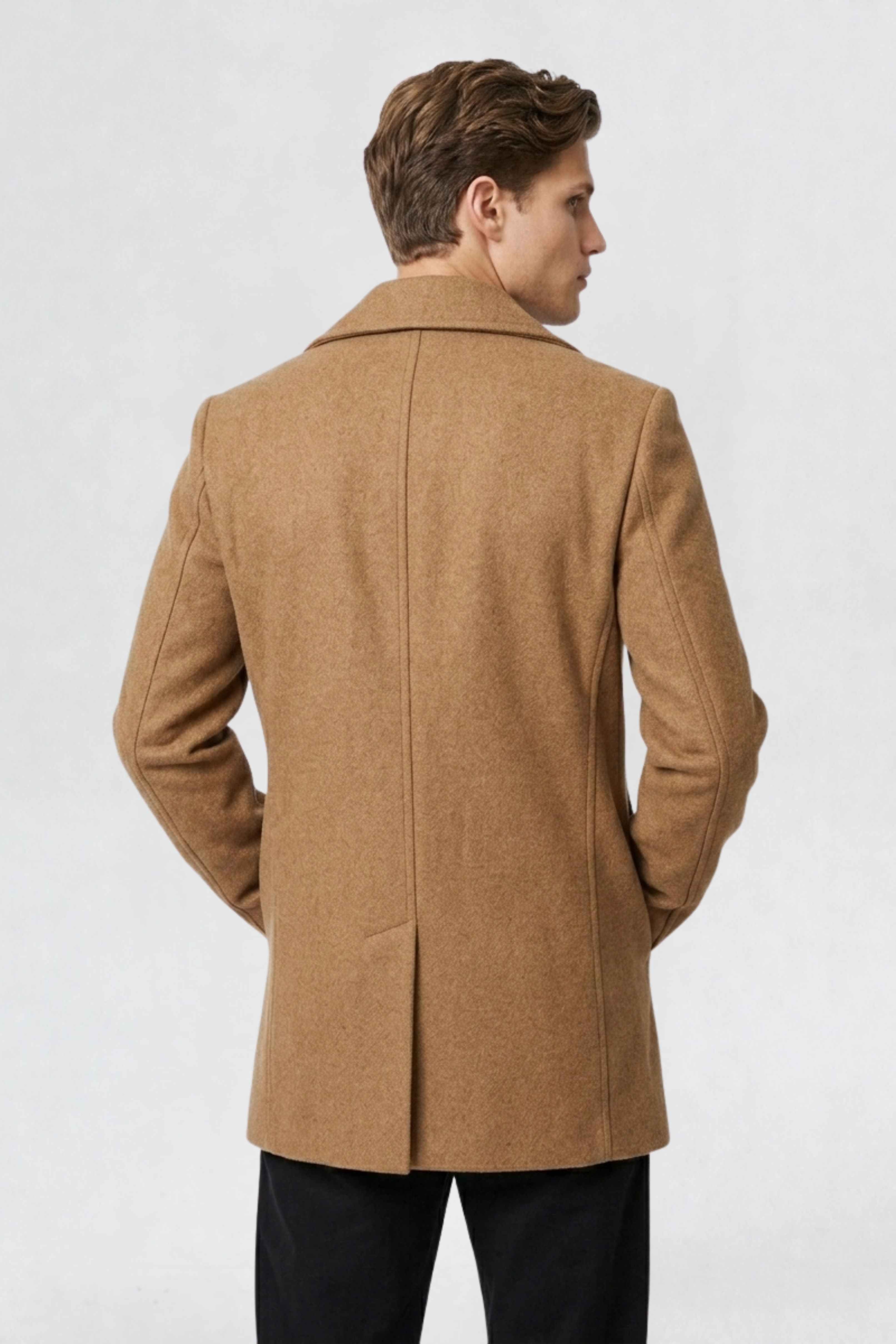 MENS DOUBLE BREASTED PEA COAT | TAN BROWN