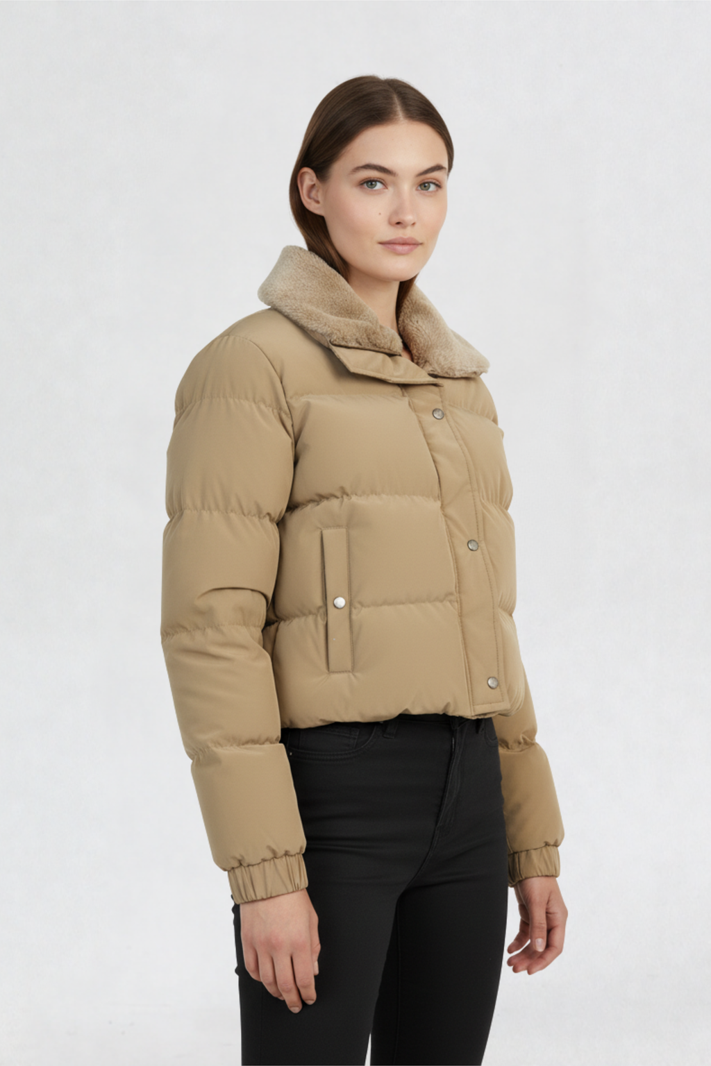CROPPED PUFFER JACKET BEIGE