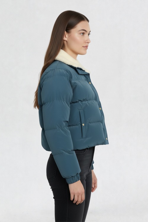 CROPPED PUFFER JACKET FOR WOMEN | BLUE