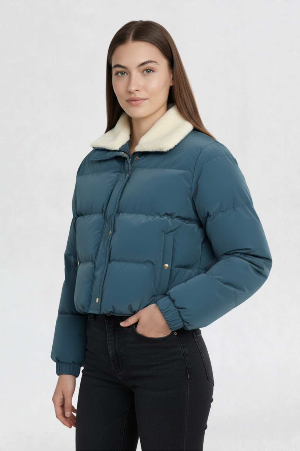CROPPED PUFFER JACKET BLUE