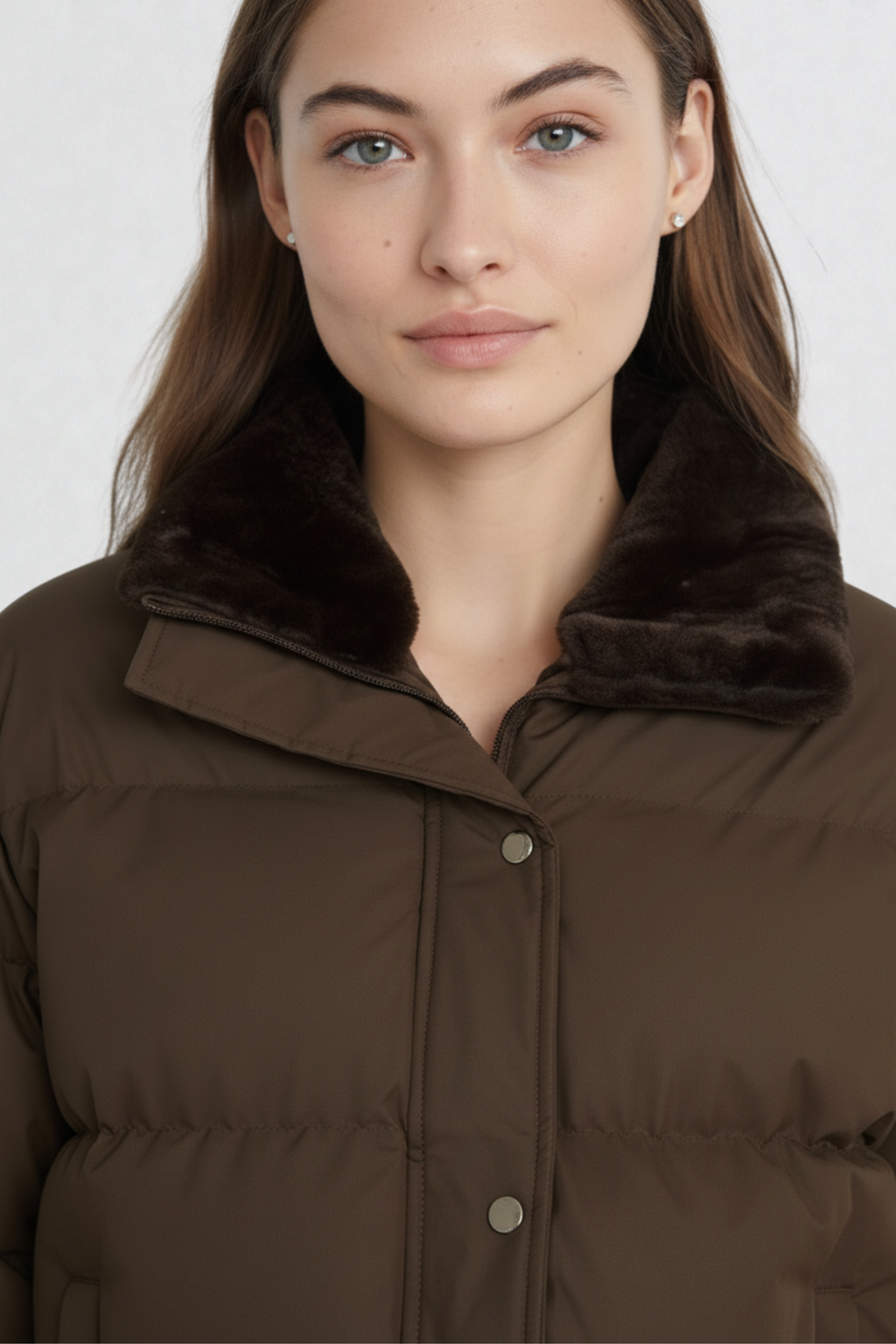 CROPPED PUFFER JACKET COFFEE BROWN