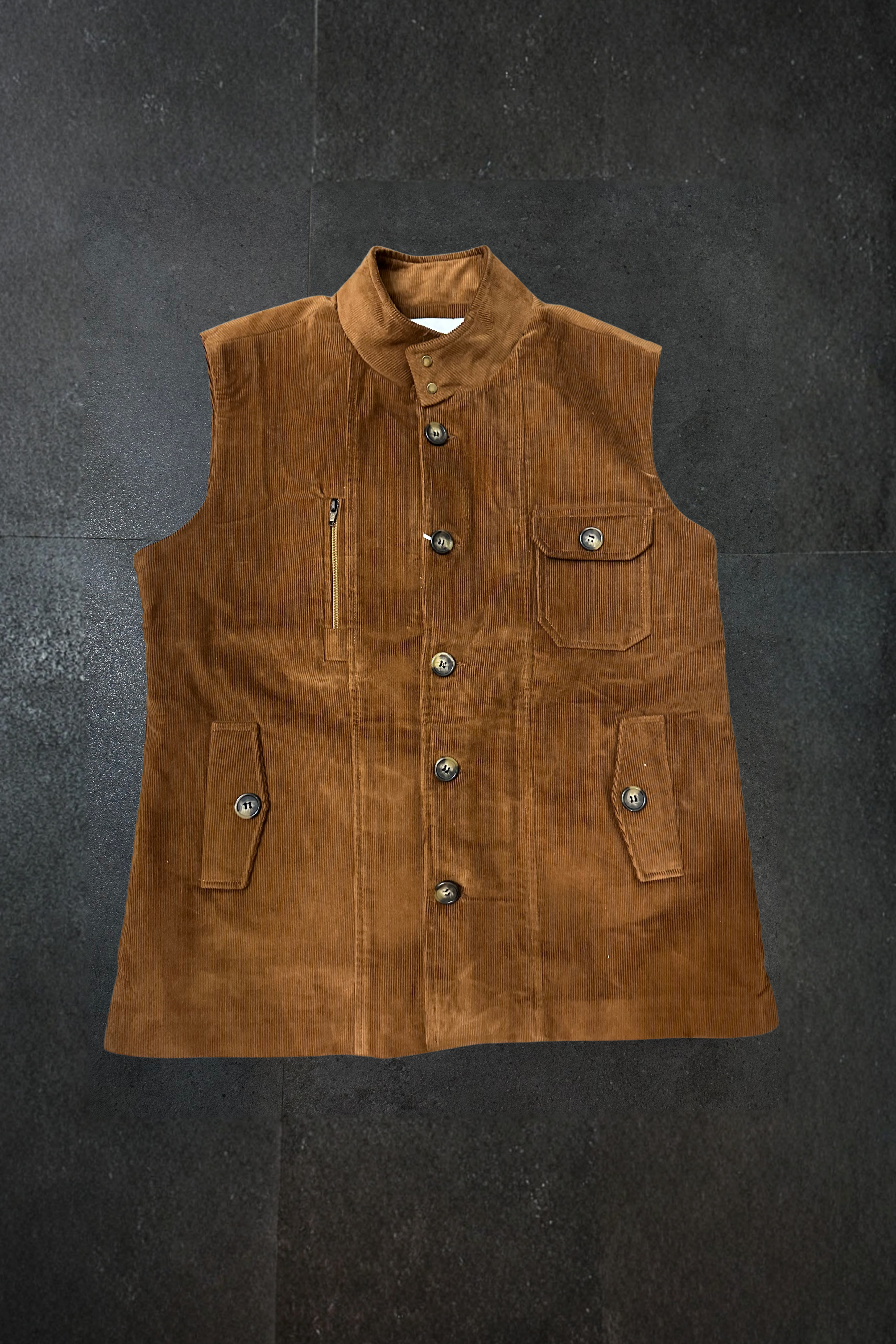 CORDUROY VEST JACKET TAN