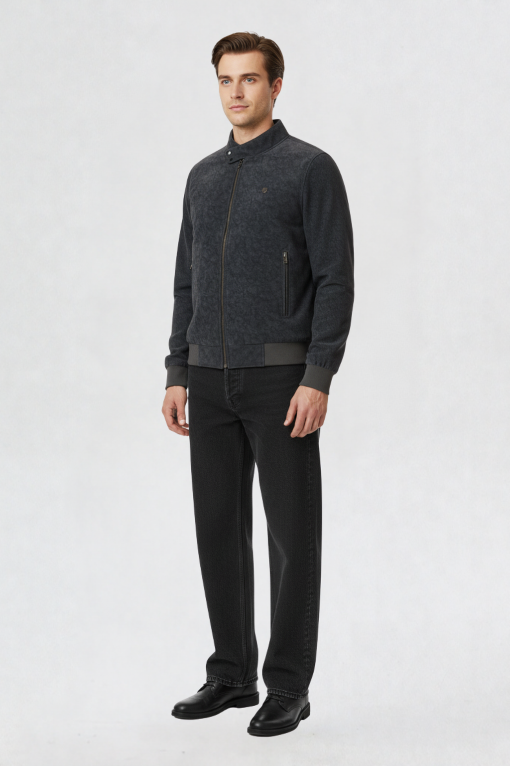 TEXTURED PU LEATHER JACKET NAVY BLUE