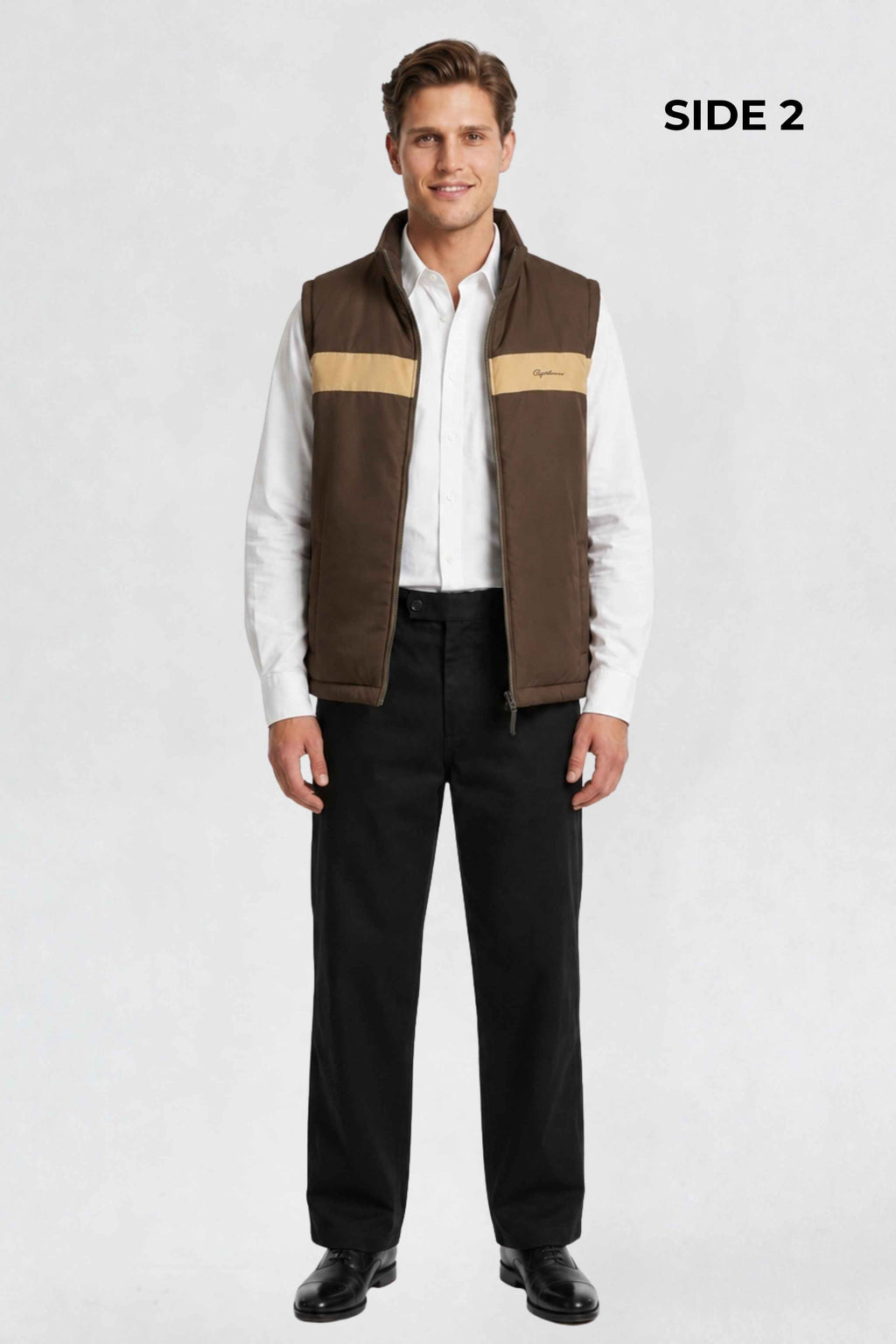 MENS REVERISBLE VEST JACKET - CAMEL BROWN