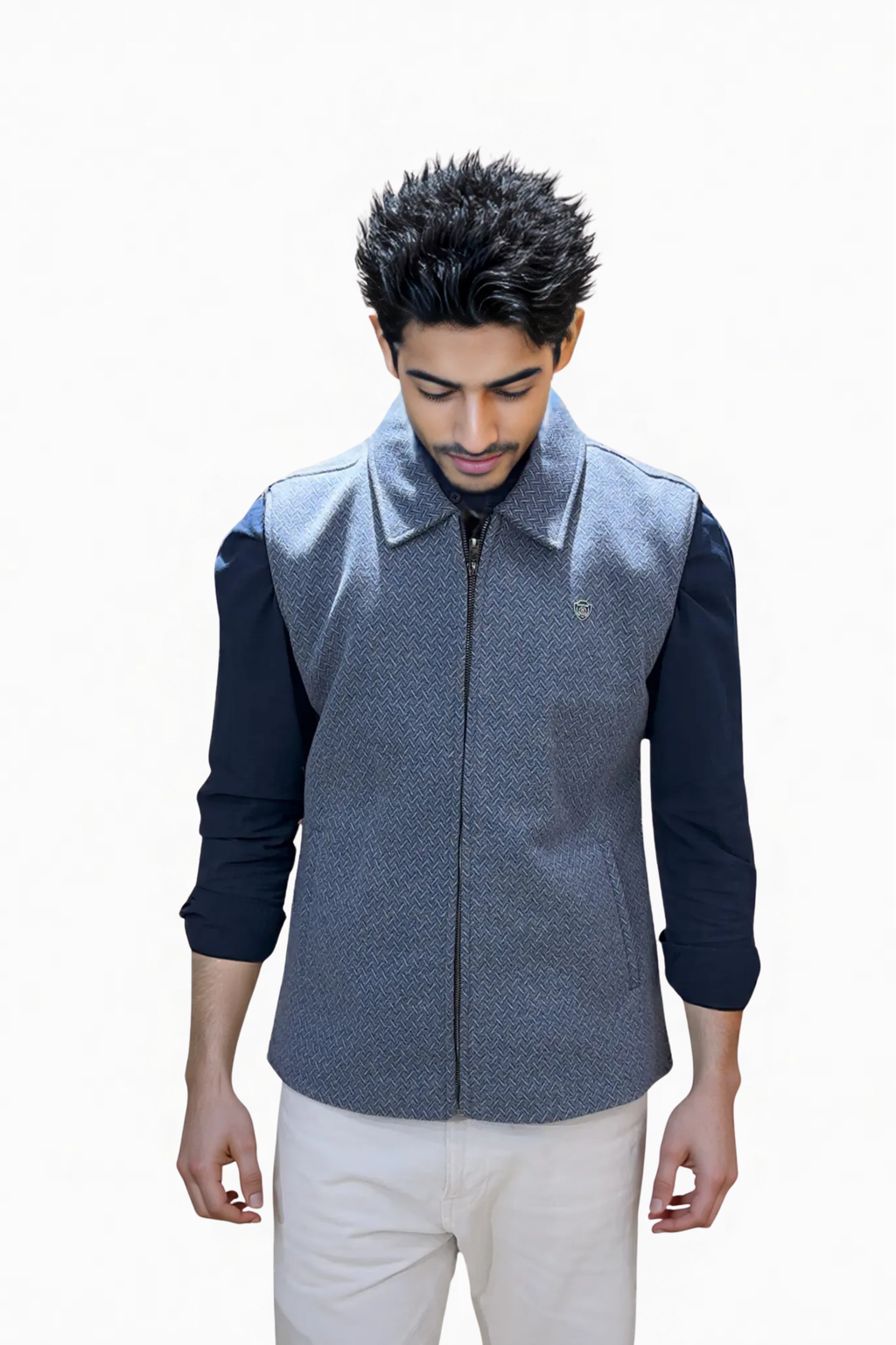 JACQUARD VEST JACKET BLUE