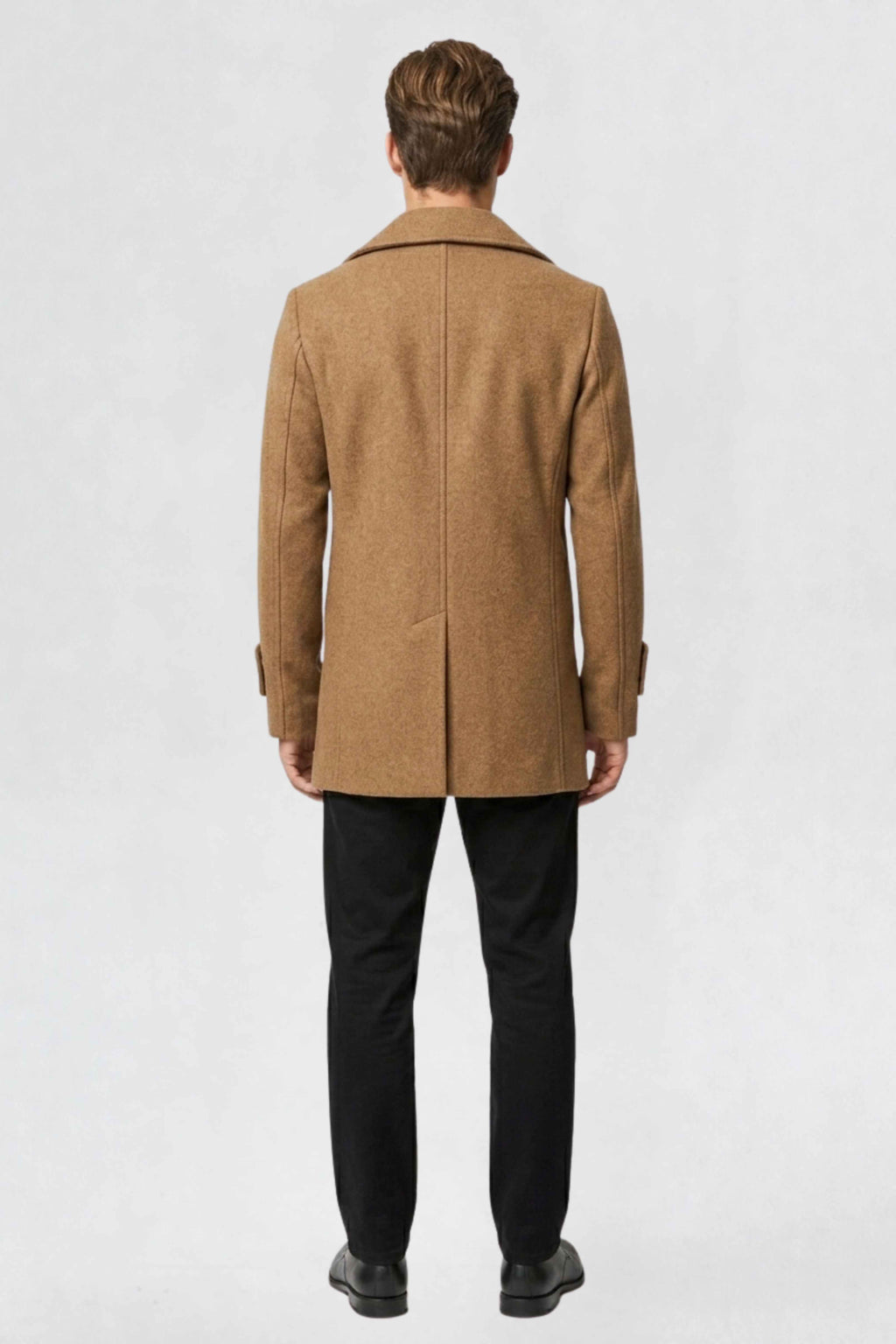 MENS DOUBLE BREASTED PEA COAT | TAN BROWN