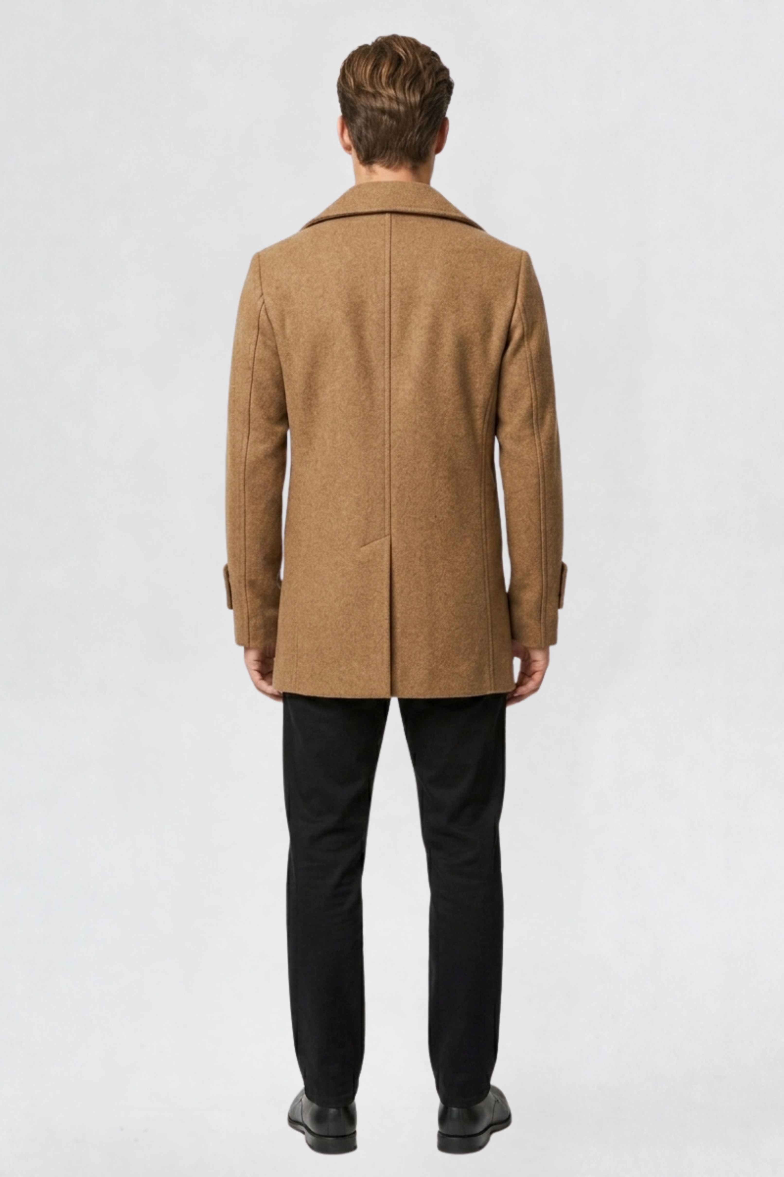MENS DOUBLE BREASTED PEA COAT | TAN BROWN