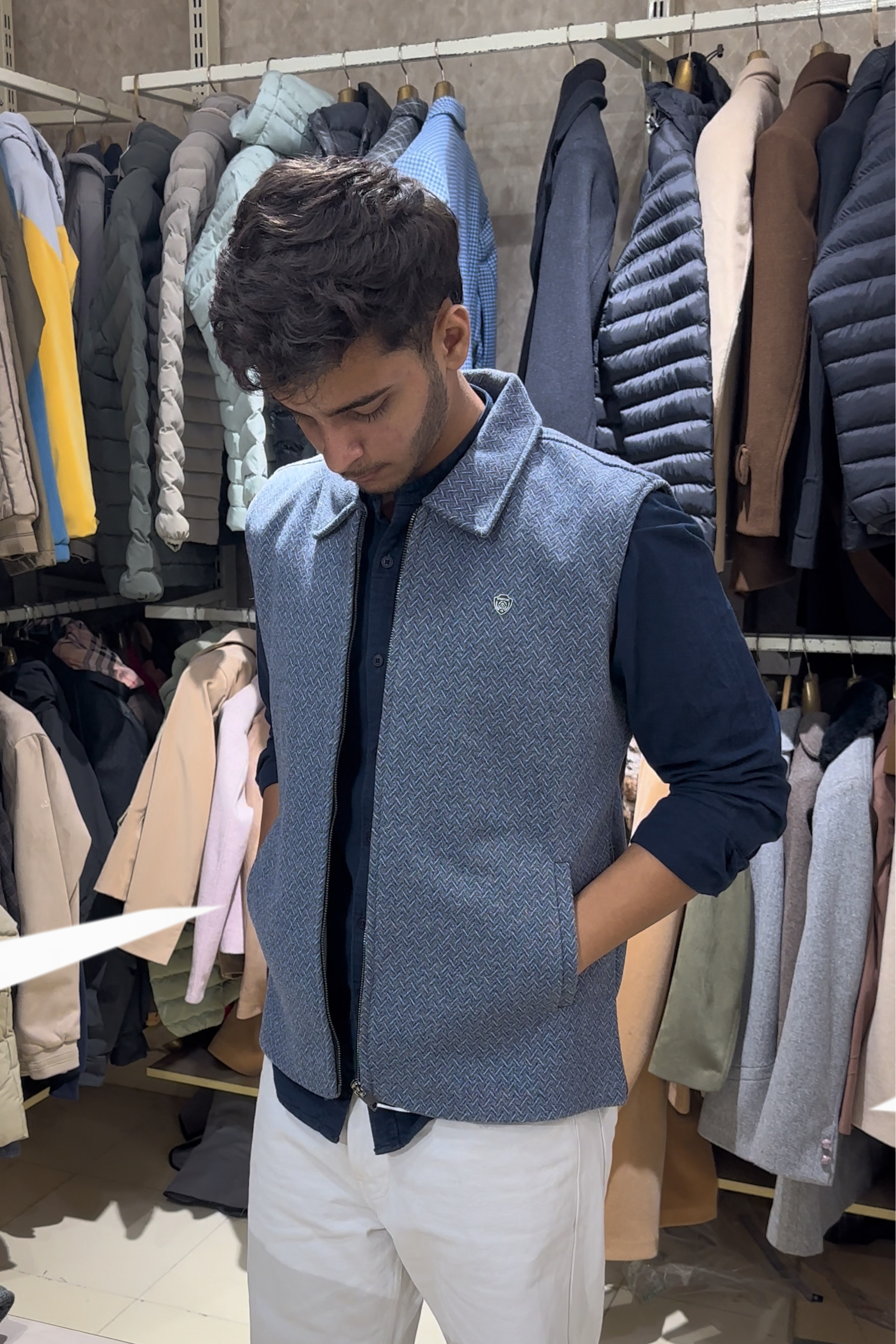 JACQUARD VEST JACKET BLUE