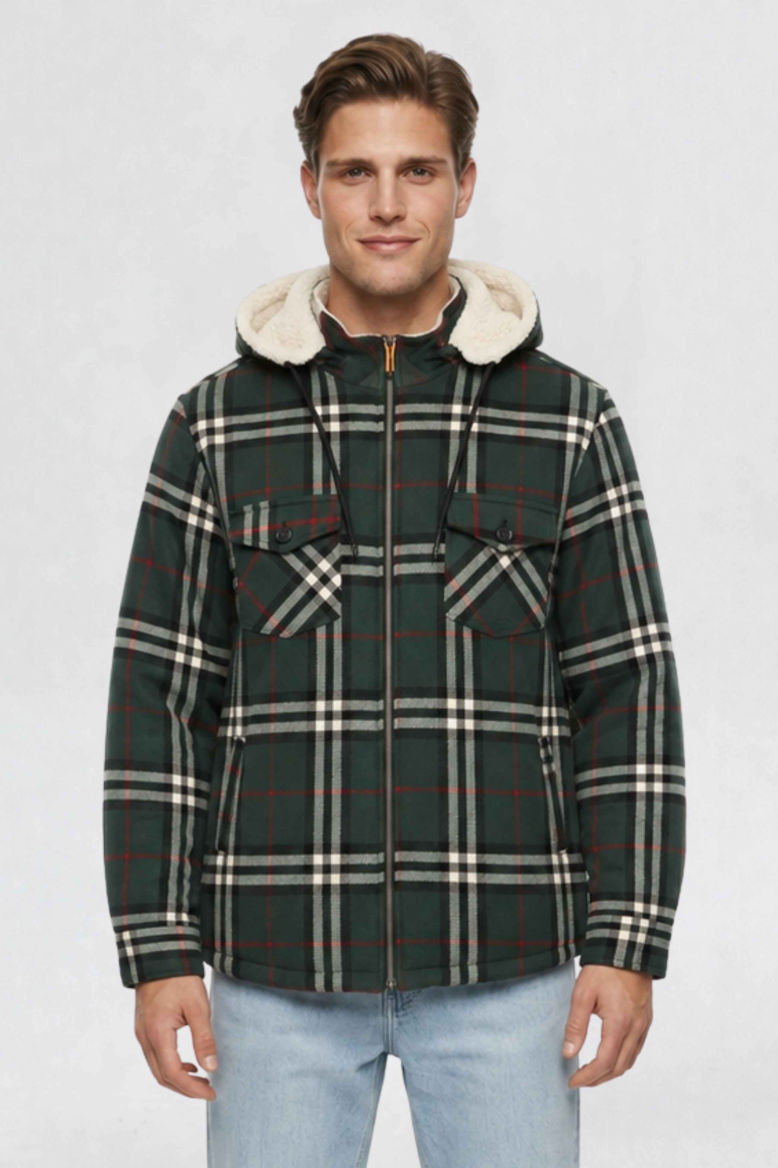 MENS COTTON FLANNEL SHACKET | GREEN PLAID