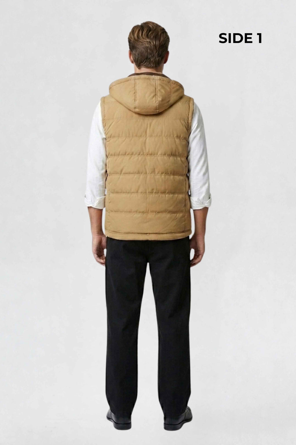 MENS REVERISBLE VEST JACKET - CAMEL BROWN