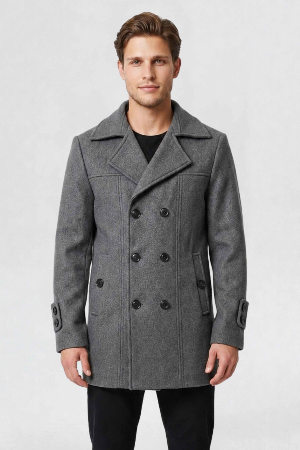 MENS DOUBLE BREASTED PEA COAT | DARK GREY