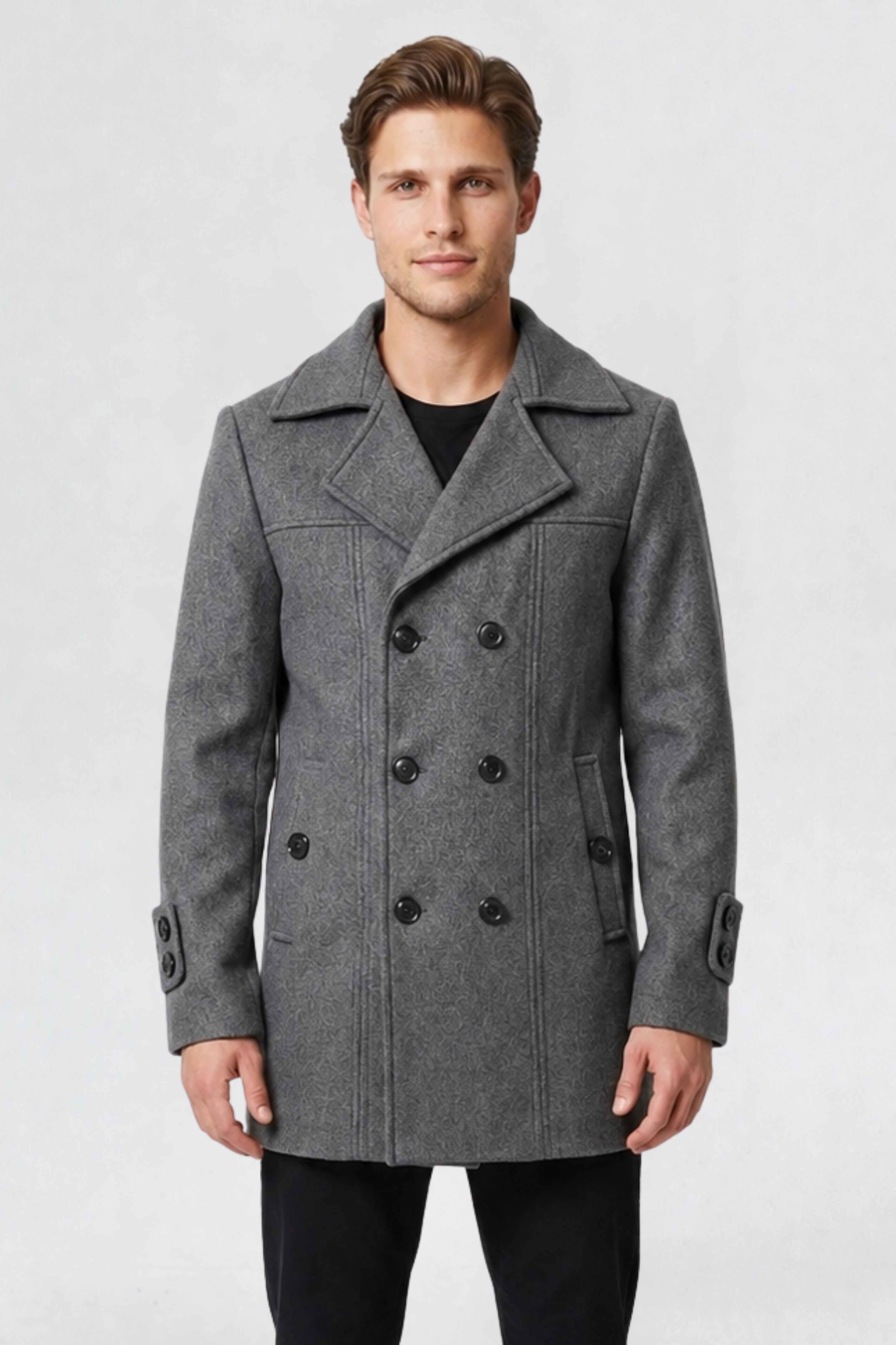 MENS DOUBLE BREASTED PEA COAT | DARK GREY