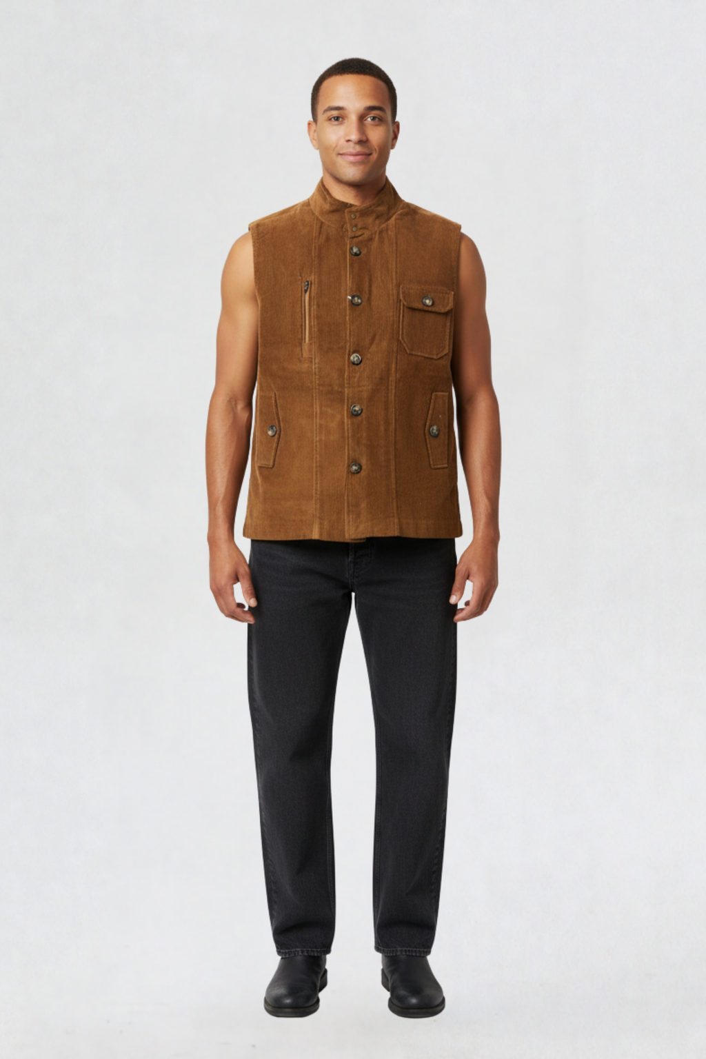 CORDUROY VEST JACKET TAN