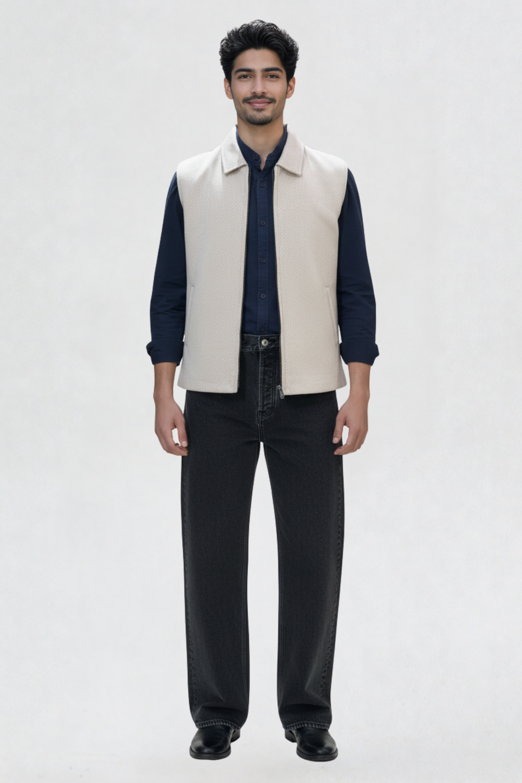 JACQUARD VEST JACKET OFF-WHITE