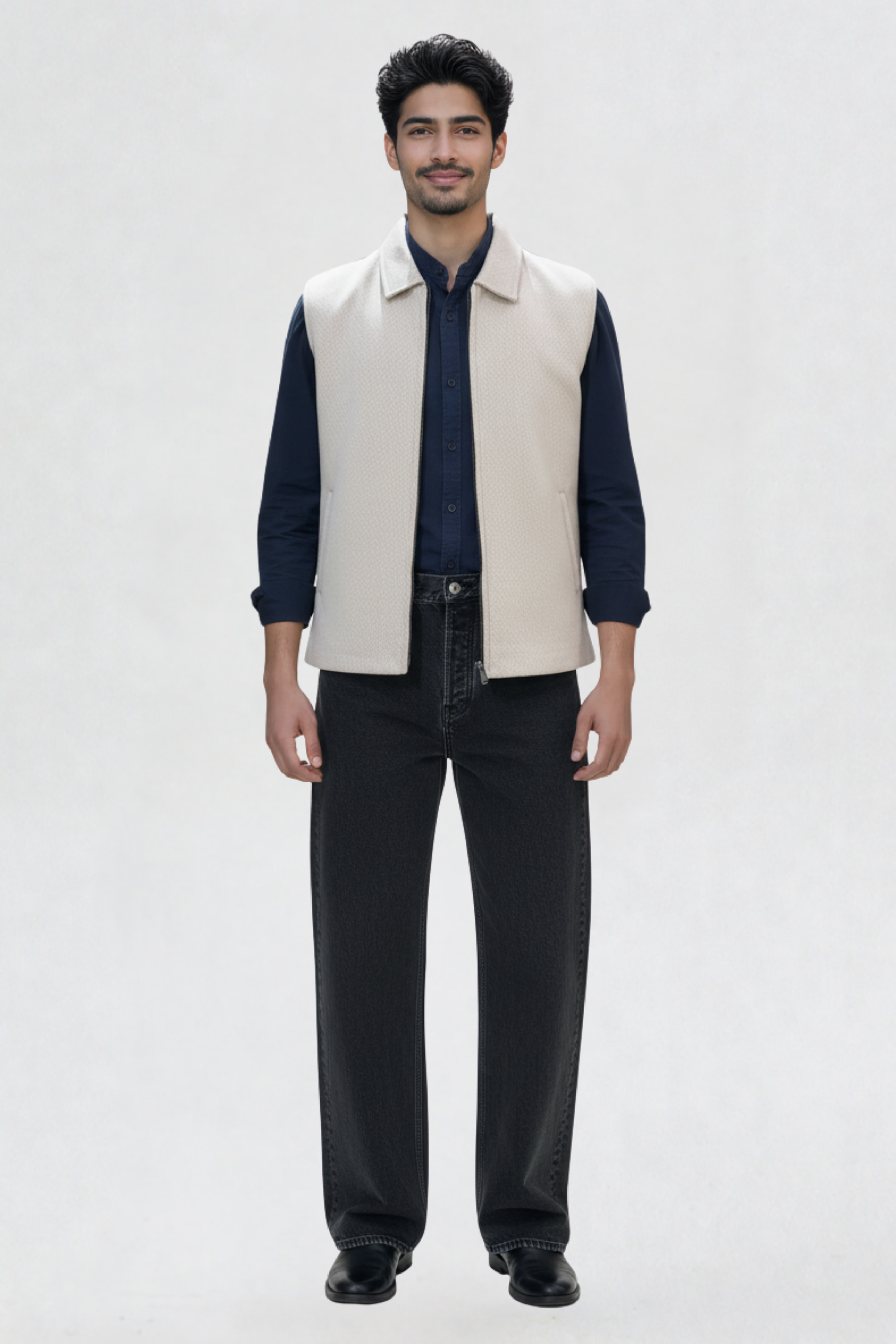 JACQUARD VEST JACKET OFF-WHITE