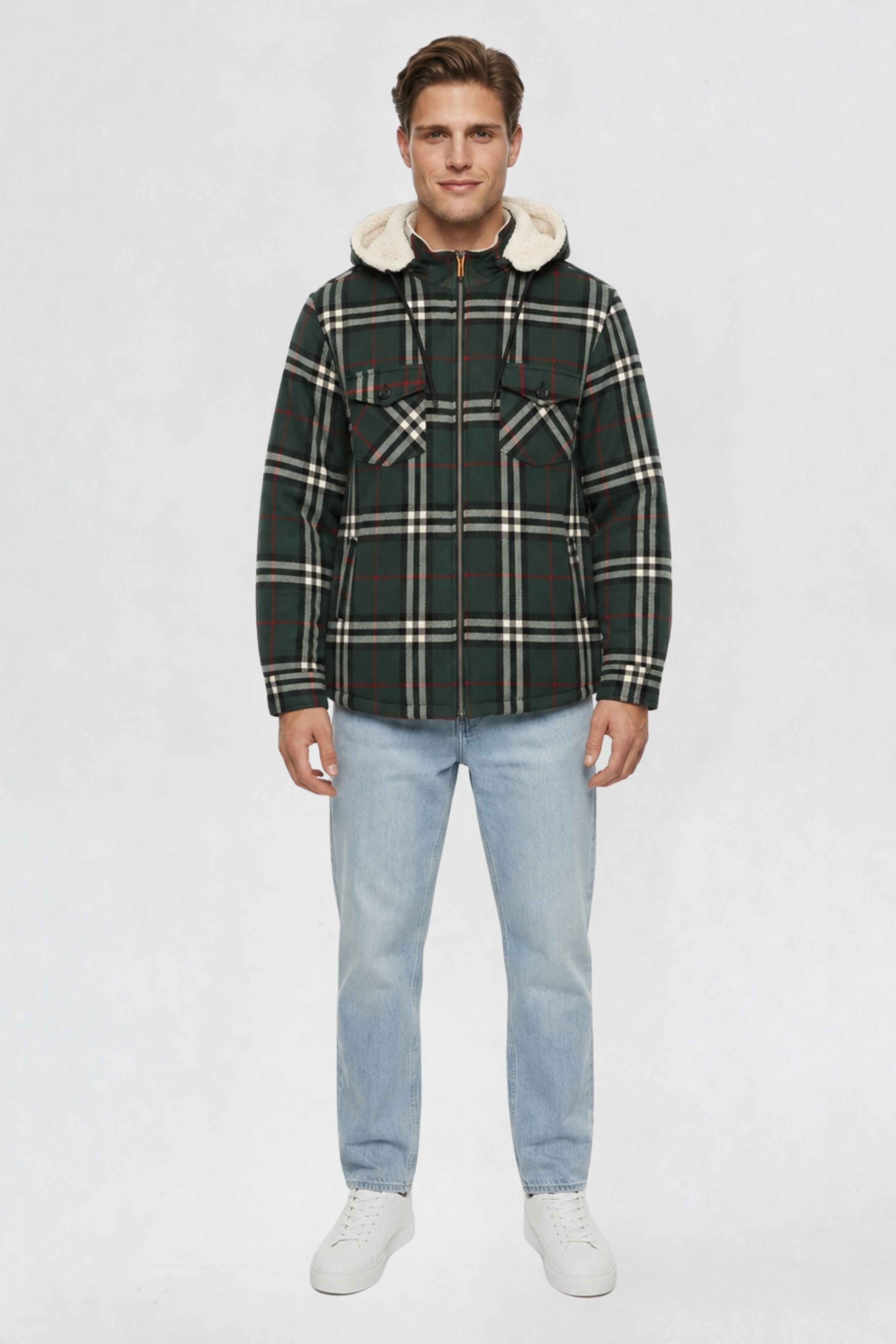 MENS COTTON FLANNEL SHACKET | GREEN PLAID