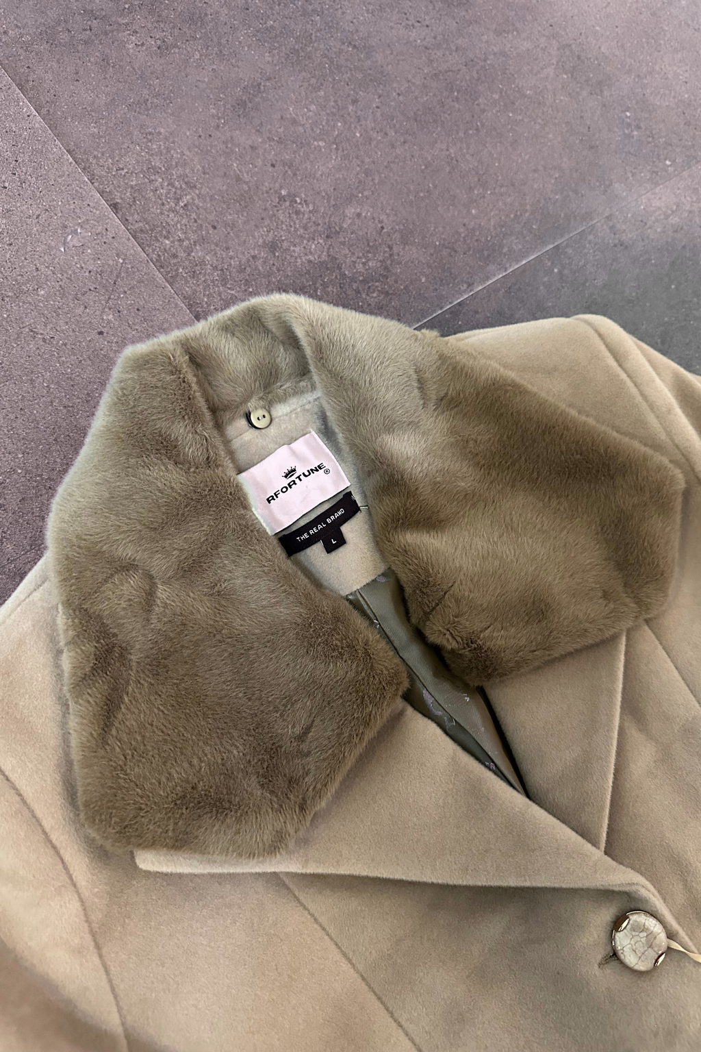 VELVET FAUX-FUR OVERCOAT BEIGE