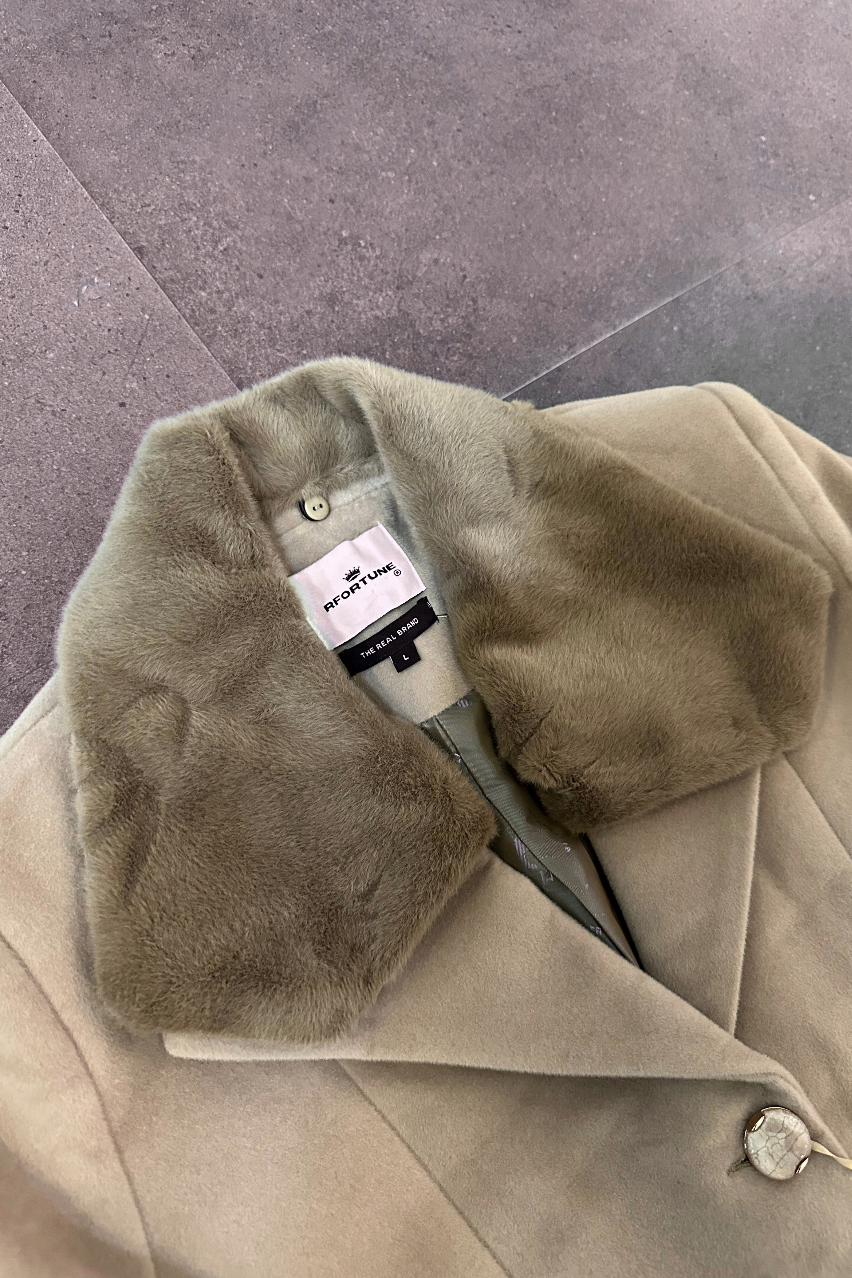 VELVET FAUX-FUR OVERCOAT BEIGE