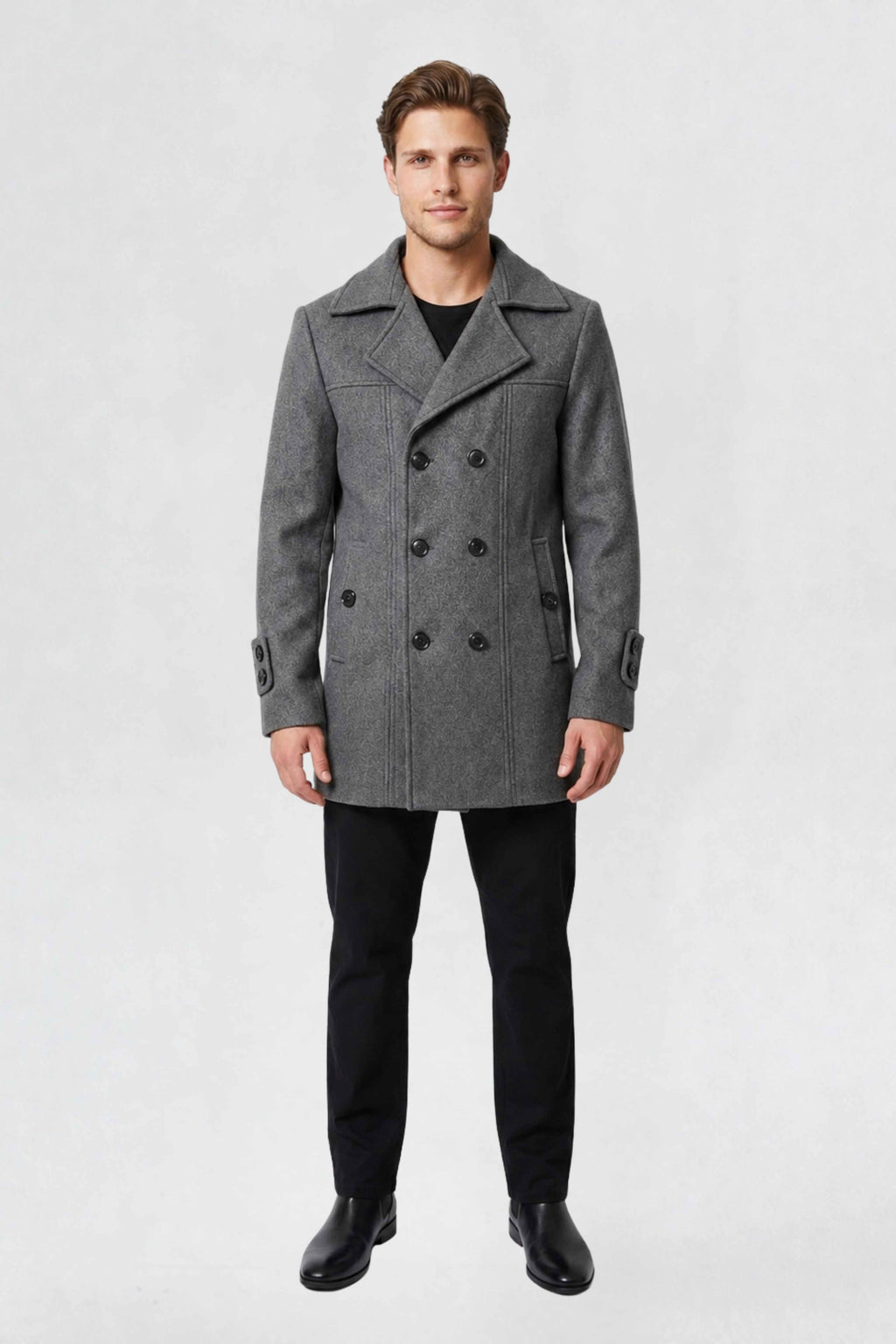 MENS DOUBLE BREASTED PEA COAT | DARK GREY