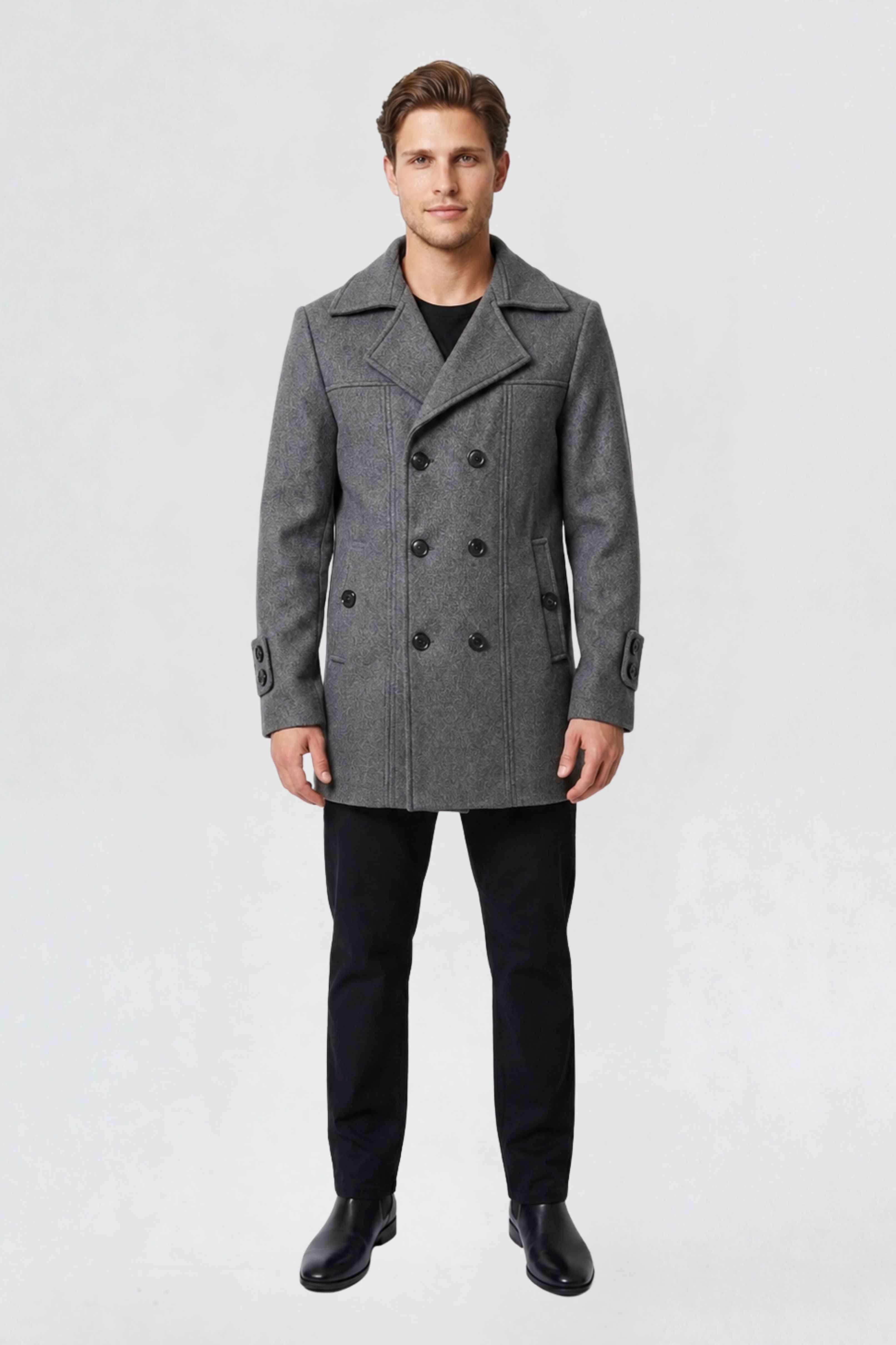 MENS DOUBLE BREASTED PEA COAT | DARK GREY
