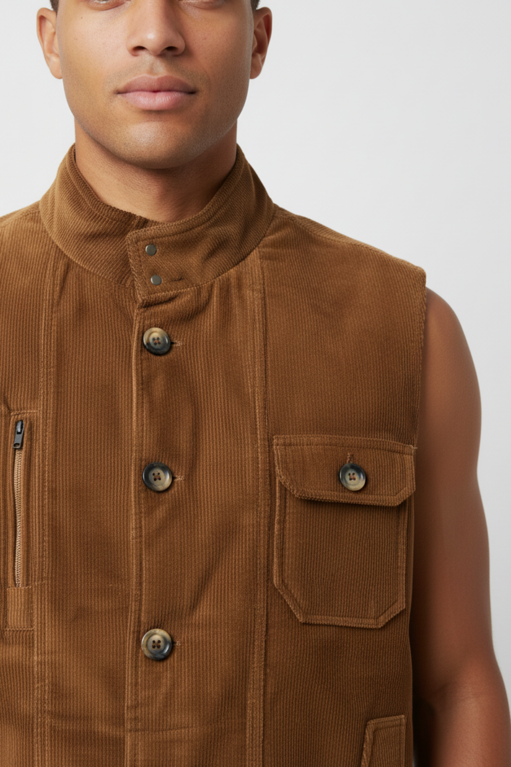 CORDUROY VEST JACKET TAN