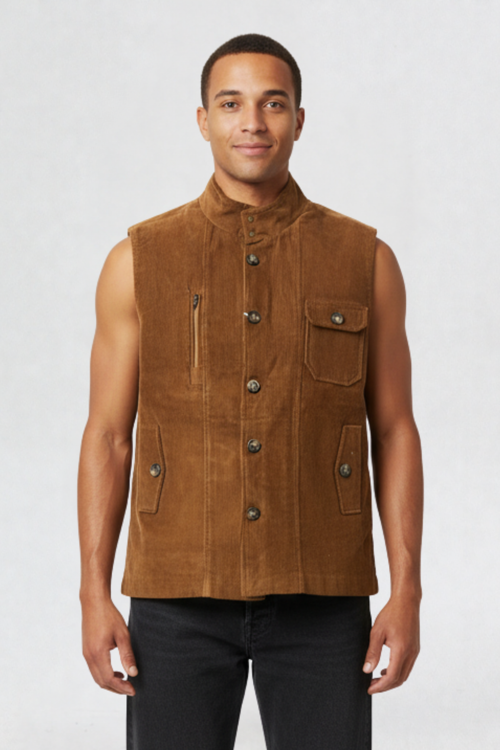 CORDUROY VEST JACKET TAN
