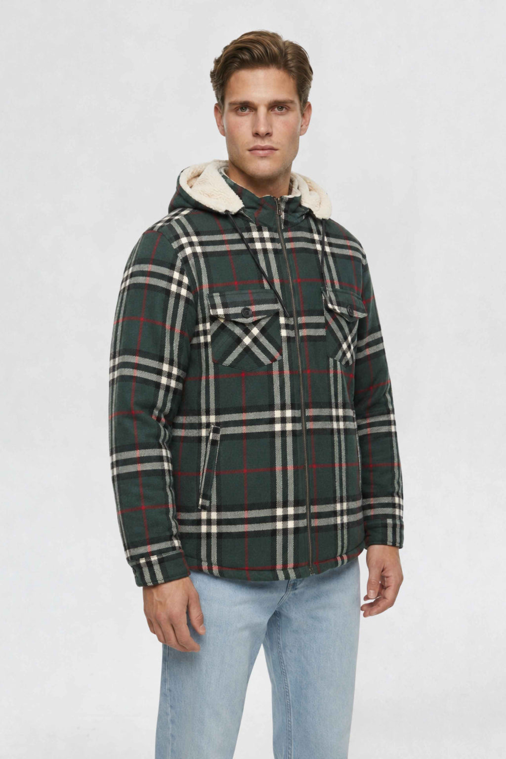 MENS COTTON FLANNEL SHACKET | GREEN PLAID